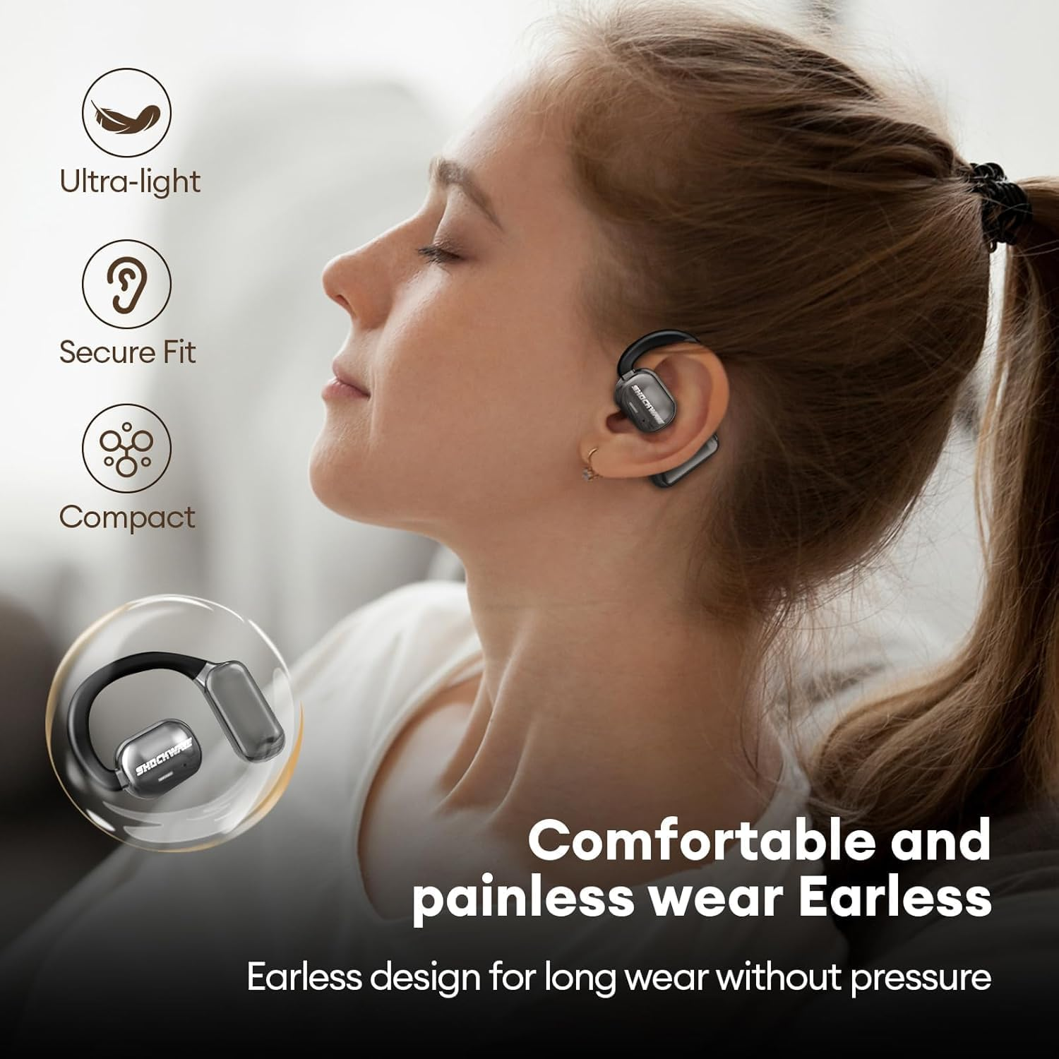 Transformers Open Ear Headphones Earbuds Wireless Bluetooth 5.4 30H Playtime Gaming Noise Canceling Earbuds Wireless with Mic Earhooks over Ear Headphones Waterproof for Sport Android/Ios (Grey) image number 3