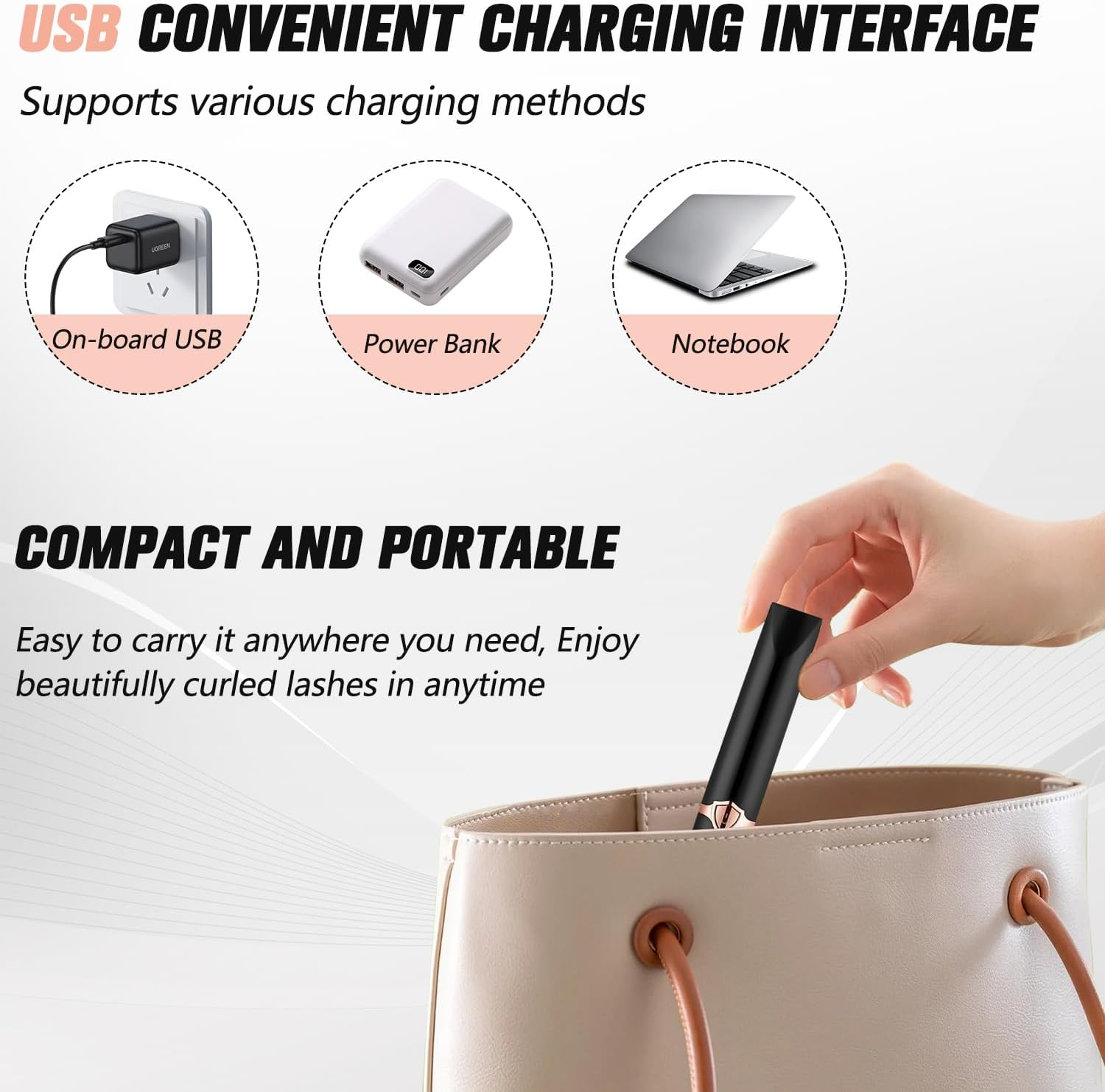 Heated Eyelash Curler, Mini Electric Eyelash Curler, Portable Makeup Electric Eyelash Curling, USB Rechargeable Finalize Eyelash Tool Beauty Tools for Women (Black)