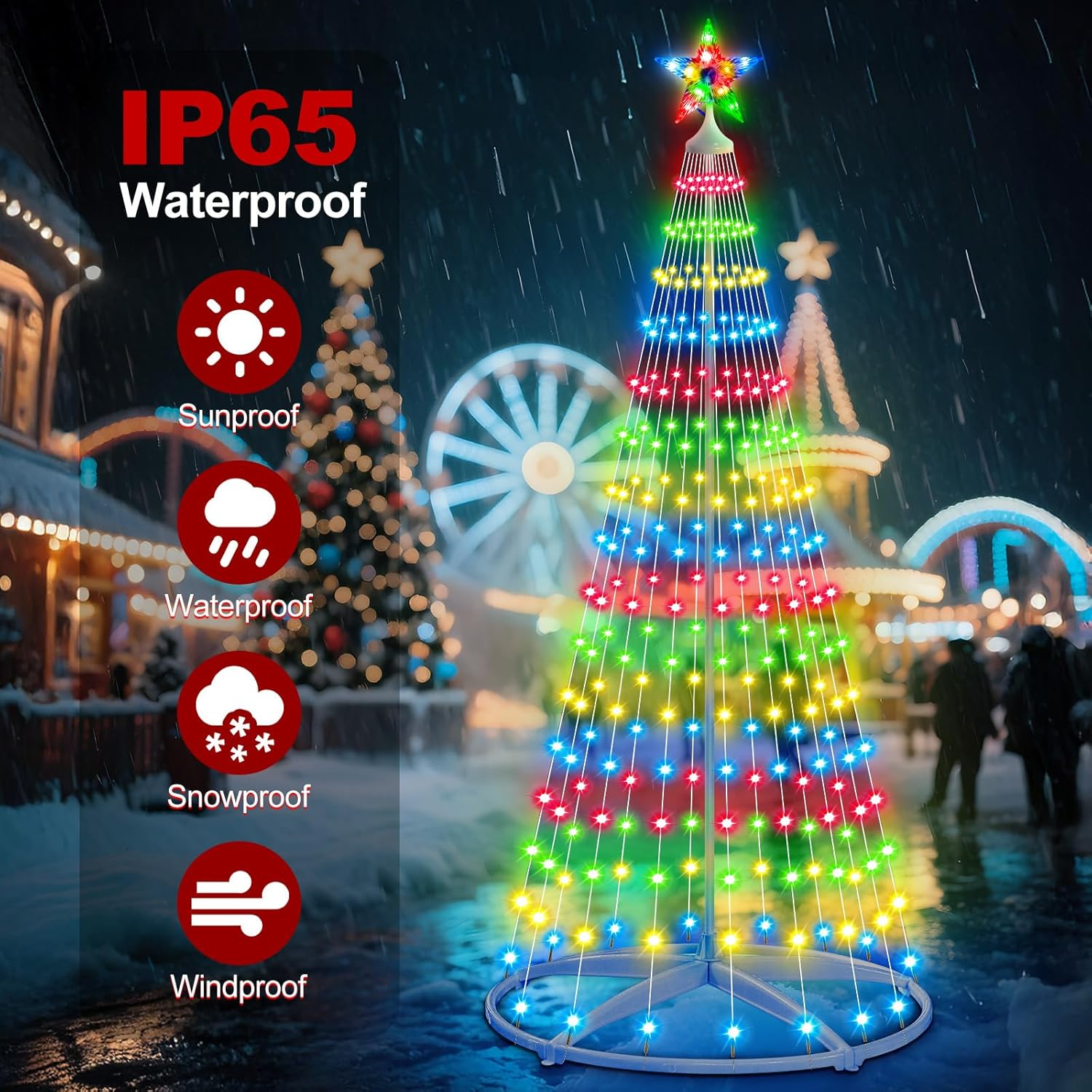 HELESIN 1.8M 252 LED Christmas Tree String Light, Christmas Lights Indoor Outdoor with 8 Flash Modes for Porch Yard Patio Outdoor Xmas Holiday Xmas Decor image number 3