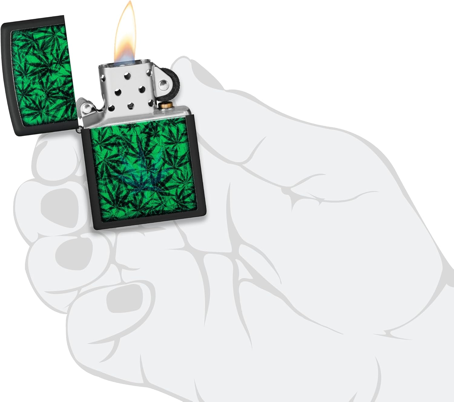 Zippo Cannabis Black Light Windproof Lighter, Black Matte - 540 Tumbled Brass image number 6