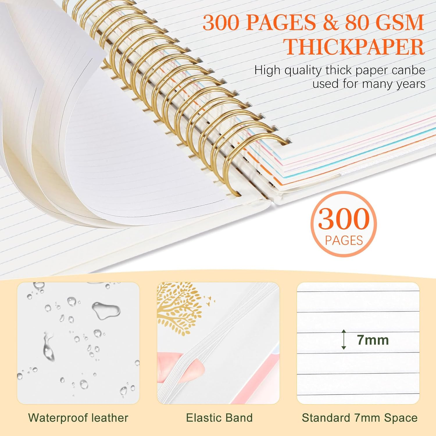 Spardar Hardcover Notebook, 300 Pages, with 5 Removable PVC Dividers and Metal Pen, Spiral Bound, Perfect for Work, Home, and School Notes (White) image number 5