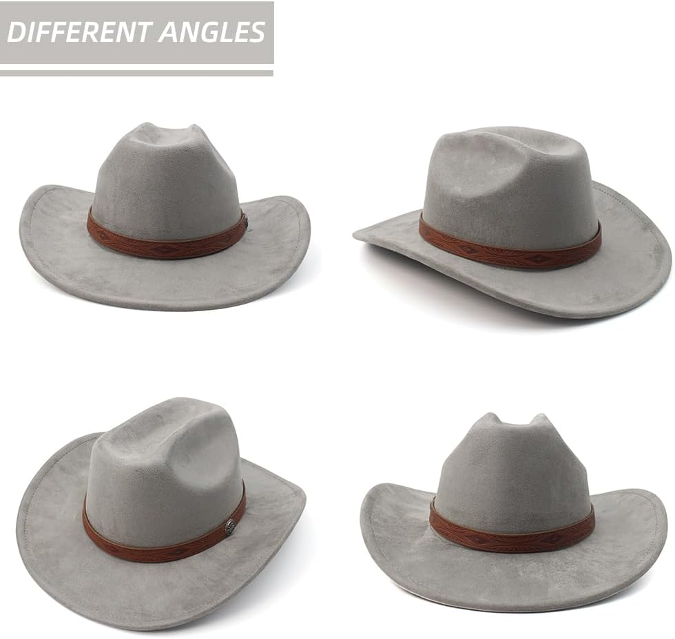 LIDHAY Cowboy Hat for Women Men Wide Brim Cowboy Cowgirl Hats Western Suede Cattleman Cowboy Hats - Coffee image number 6