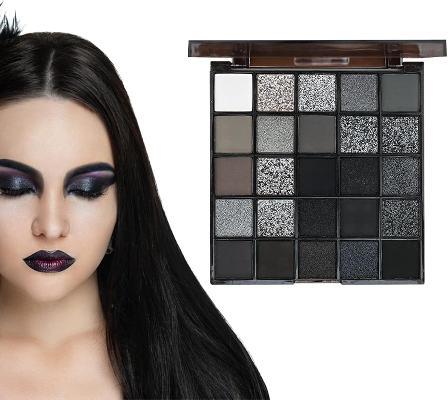 Dark Eyeshadow Palette &ndash; 25 Color Matte Shimmer, Black Smoky Eyeshadow, Blendable Gothic Powder with Cool Tone Shades | Holiday Eye Look for Christmas Easter Halloween Party Cosplay Night Out image number 3