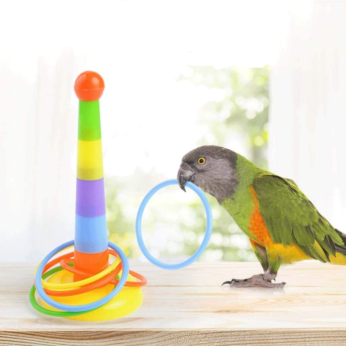 5Pcs Bird Parrot Intelligence Toys, Interactive Playing Training Toy Set, Including Mini Shopping Cart, Training Rings, Skateboard, Basketball Hoop and Ball, for Parrot Parakeet Cockatiel Lovebird image number 5