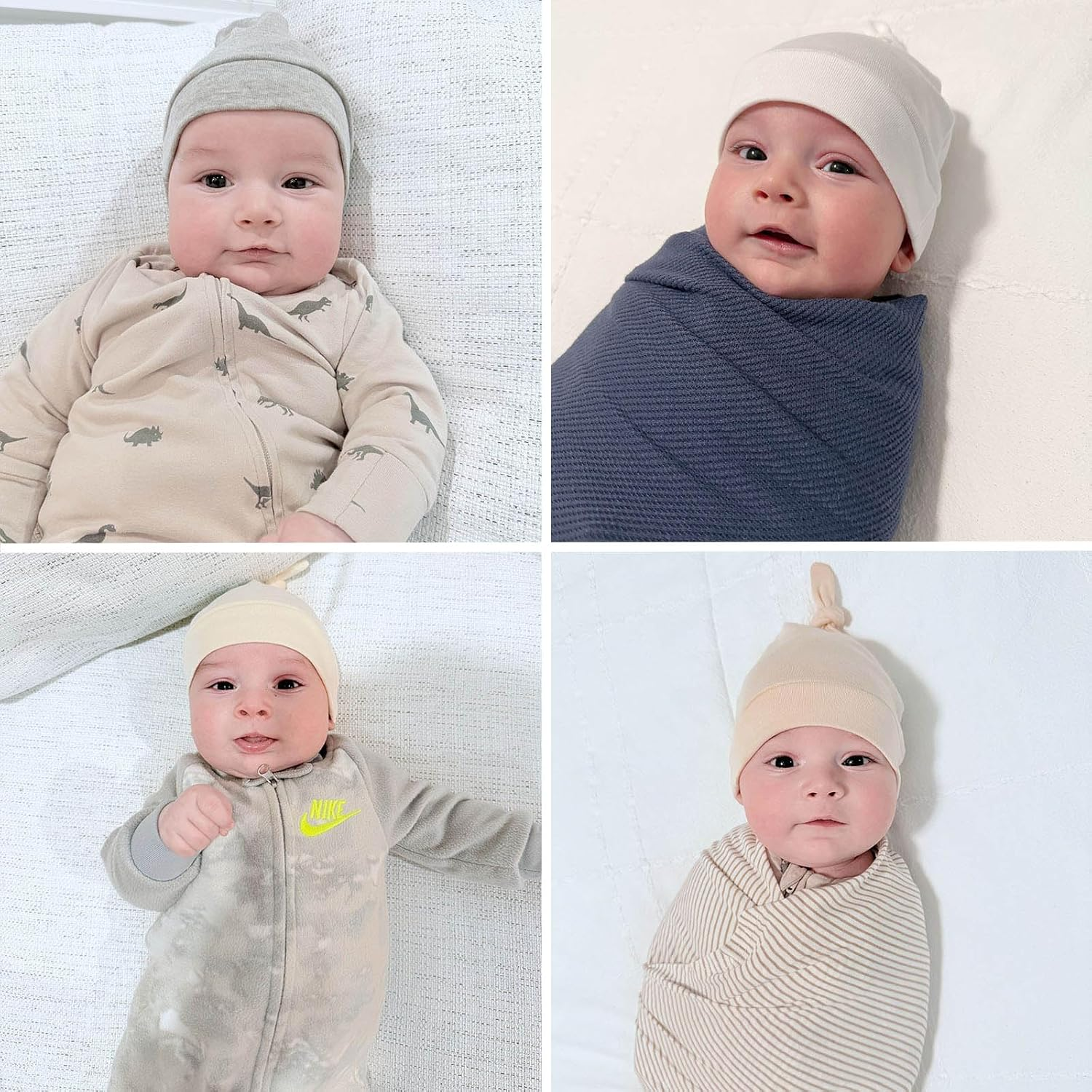 Beoffer 8 Pack Baby Newborn Hats Set Top-Knot Beanie Soft Stretchable Hats Adjustable Caps for Infant Girls Boys 0-6 Months image number 1
