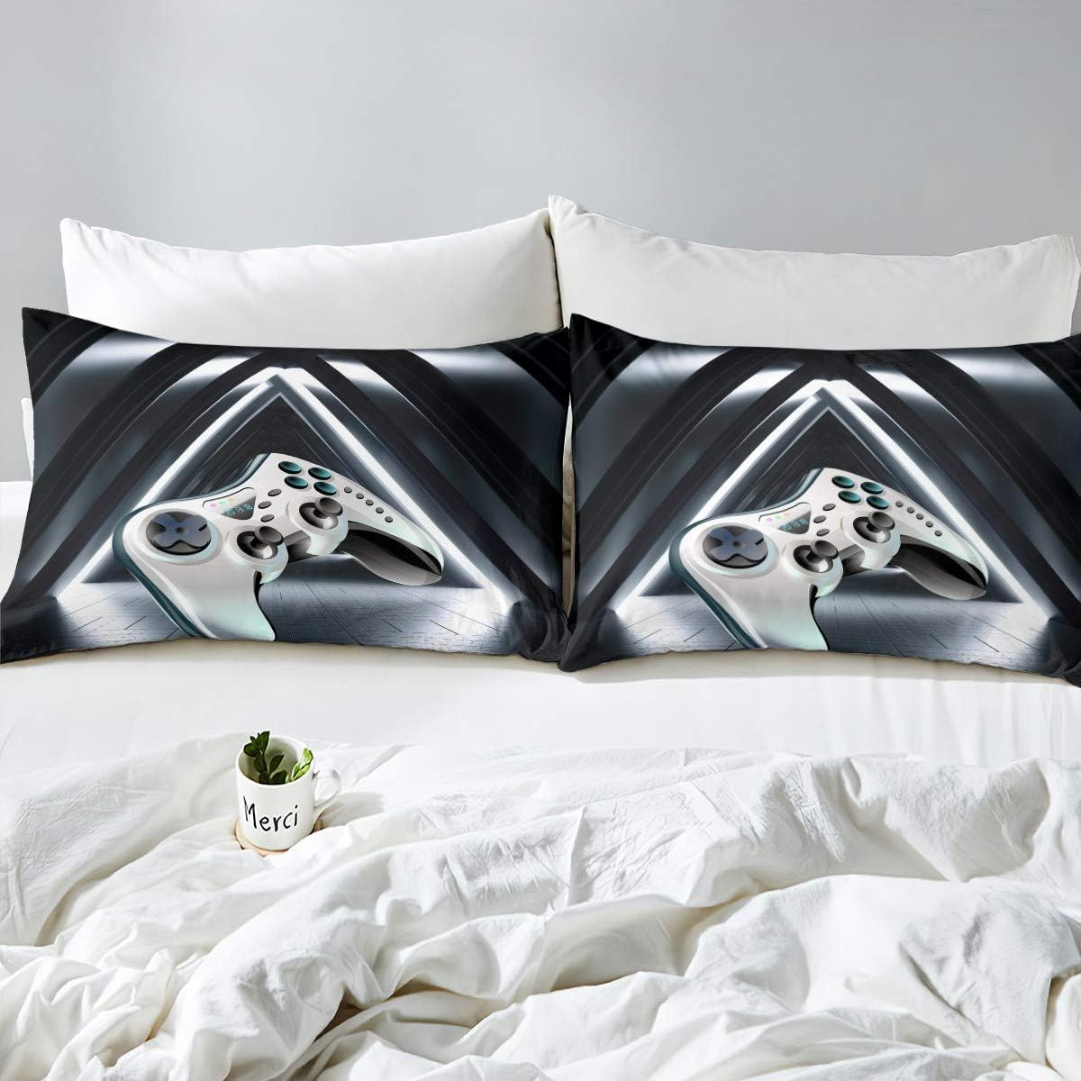 Tbrand Gamepad Bedding Set for Players Children Boys Video Game Gamepad Duvet Cover Set Girls Teen Modern Game Controller Bedding Set 135 X 200 Cm Novelty Action Buttons Decor Grey White image number 3