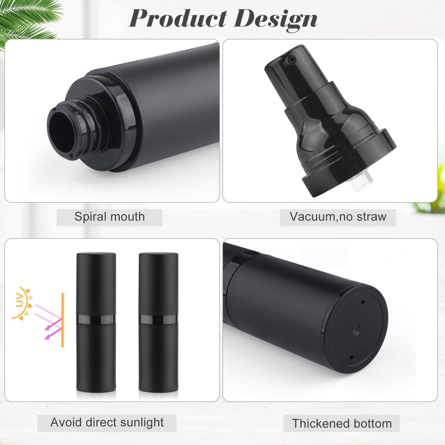 BOSMIOW 5Pcs 15Ml Black Airless Pump Bottle Empty Frosted Vacuum Lotion Bottle Refillable Cosmetic Vacuum Pump Makeup Dispenser Container for Foundation,Lotion,Cream,Essential Oil,Shampoo image number 3