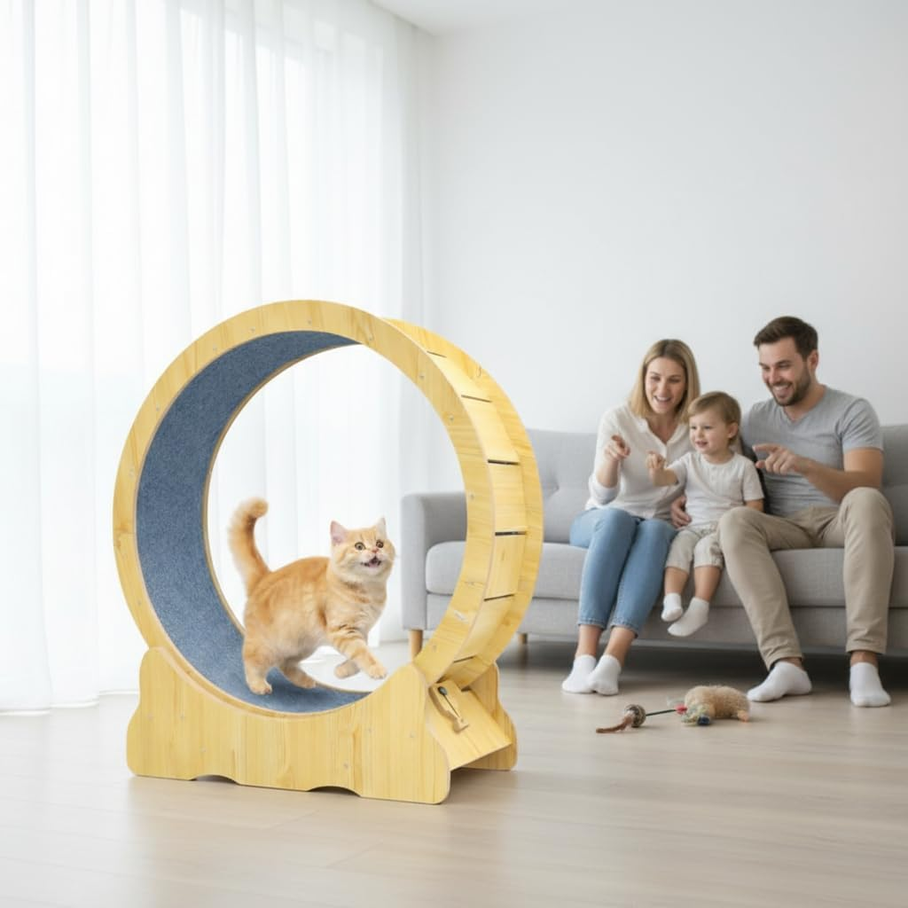 Cat Exercise Wheel 87Cm Indoor Cat Treadmill Runway Small Animal Exercise Wheel, Large Cat Running Wheel with Carpet and Teaser, for Fitness image number 4