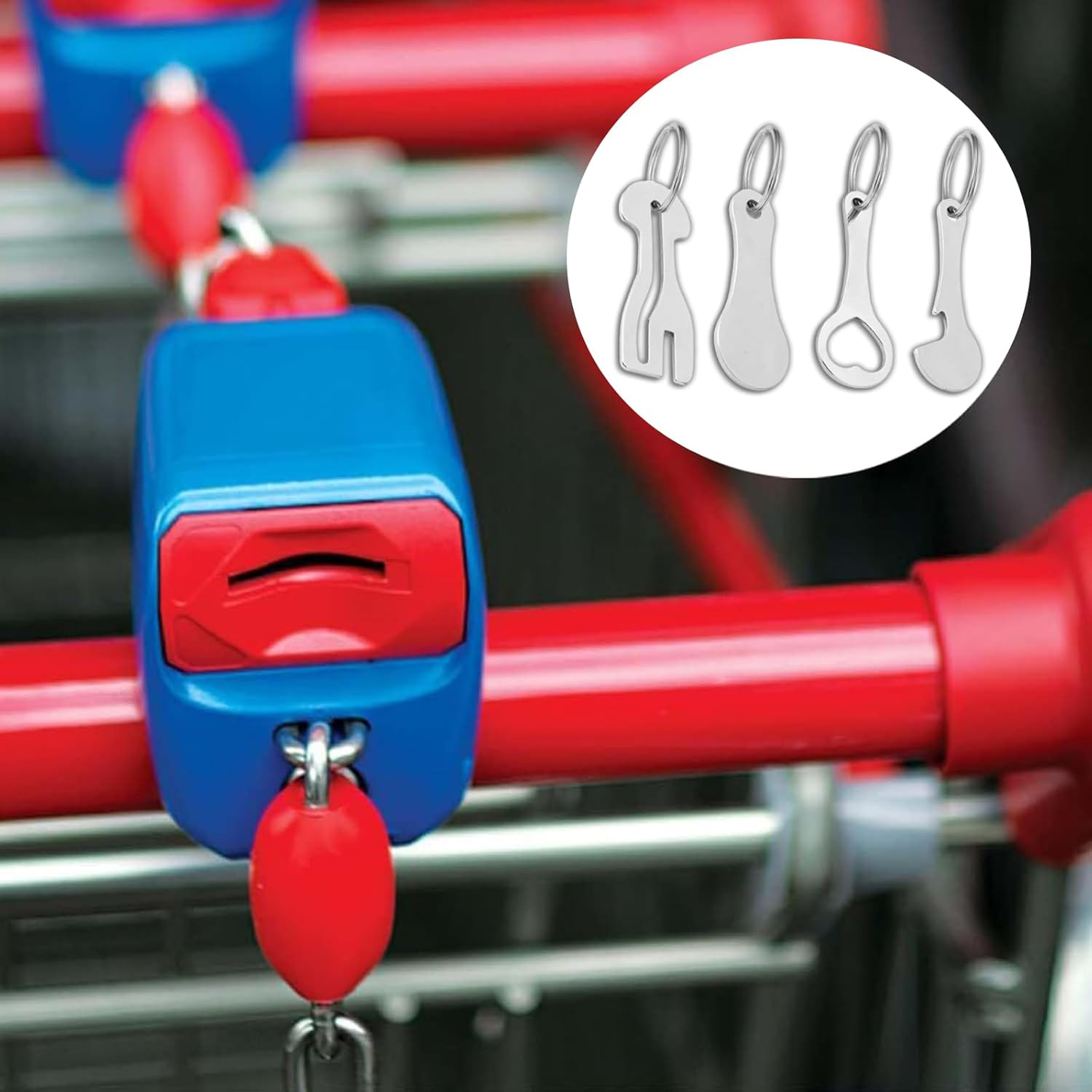 4 Pcs Trolley Key, Shopping Trolley Token Remover with Key Ring, Portable Tool for Unlocking Carts and Opening Bottles, Ideal for Supermarket Shopping image number 4