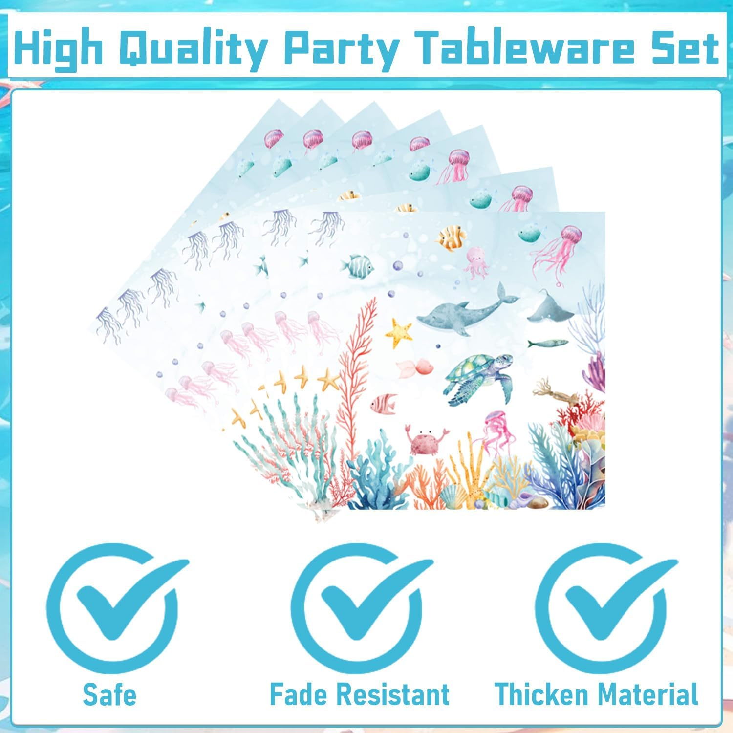 Under the Sea Party Decorations, 96PCS Ocean Themed Party Plates and Napkins Forks Decorations, Ocean Animals Disposable Underwater Whales Dolphins Baby Shower Supplies Serve 24 image number 5