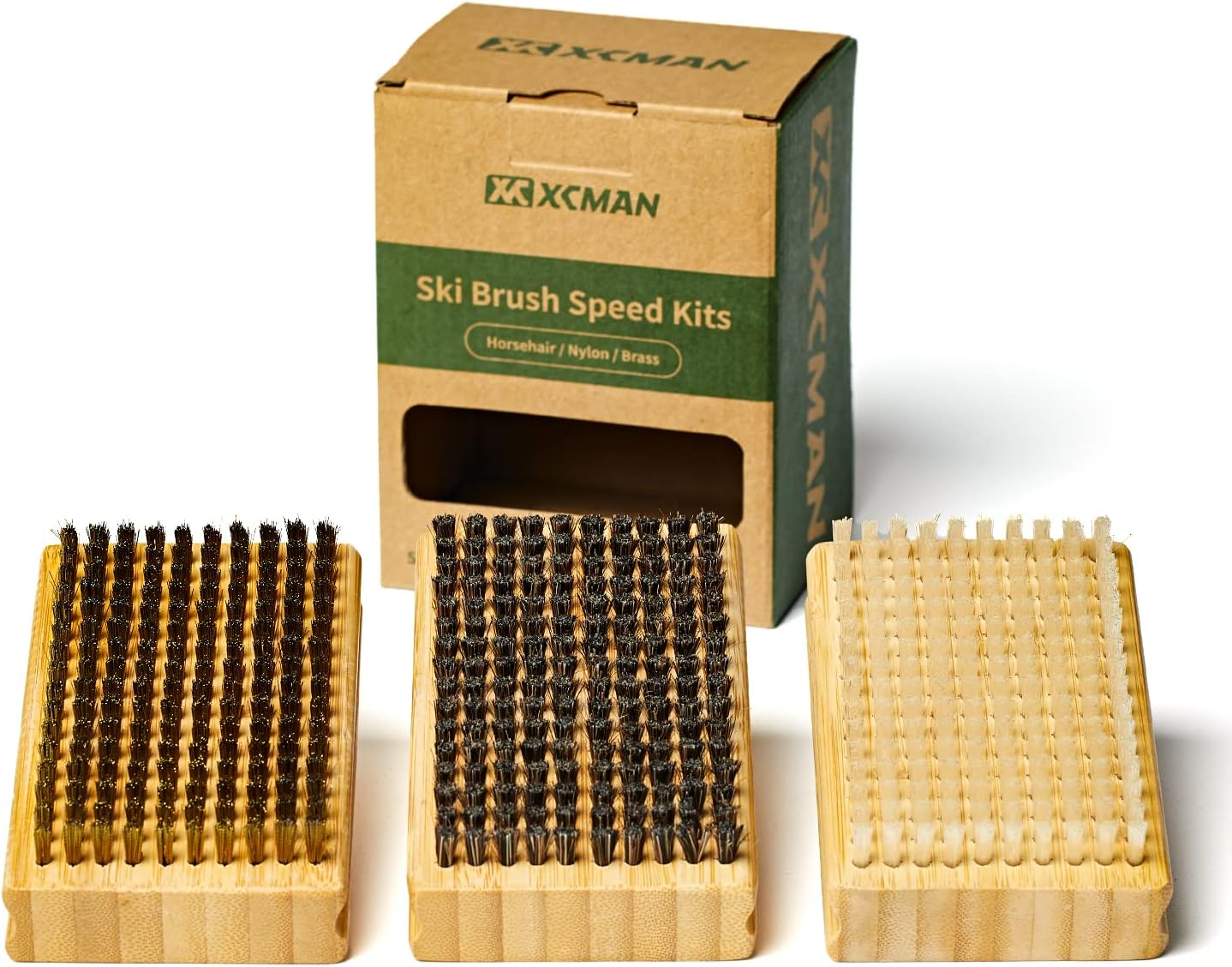 XCMAN Ski Snowboard Waxing Brush Speed Kits - Nylon/Brass/Horsehair 3Packs image number 1
