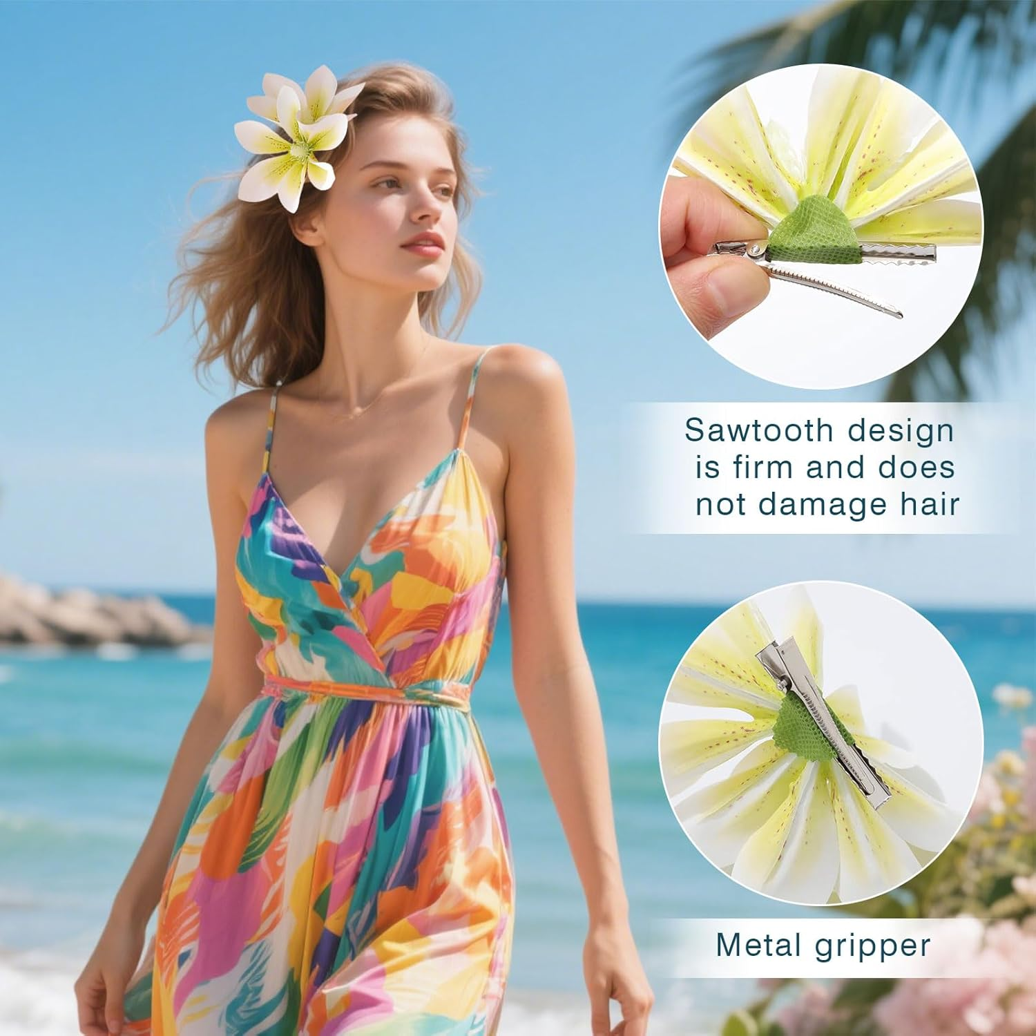 Hawaii Hair Accessories, 3 Pieces Hair Flowers, Hawaiian Flower Hair Clips, Flowers Hair Clip, Flowers for Hair, Hawaiian Flower Hair Accessories, Artificial Flowers Clips, for Summer Holidays by The image number 3