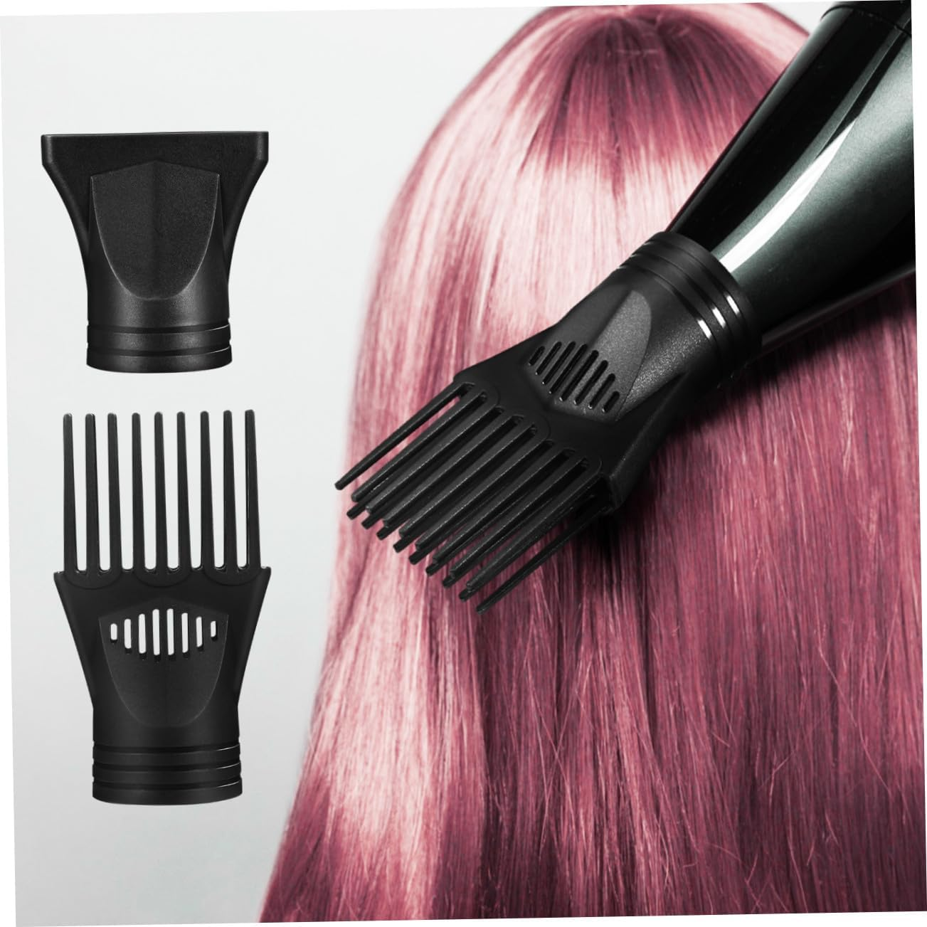 Healeved 2-Piece Professional Plastic Hair Dryer Nozzle Diffuser Set Comb and Long Flat Nozzle Attachment for Universal Hairdryers for Smoothing and Detangling Hair image number 5