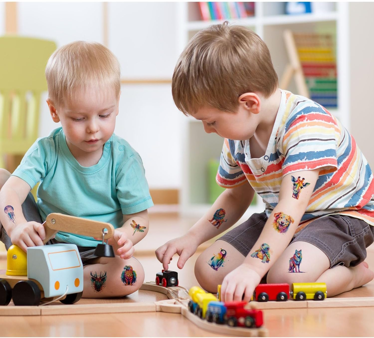 BUYLONG Kids Watercolor Animal Temporary Tattoos - 60 Styles for Girls Boys Body Arm Shoulder Tattoo Stickers Birthday Party Decoration Supplies Kids Gifts image number 4