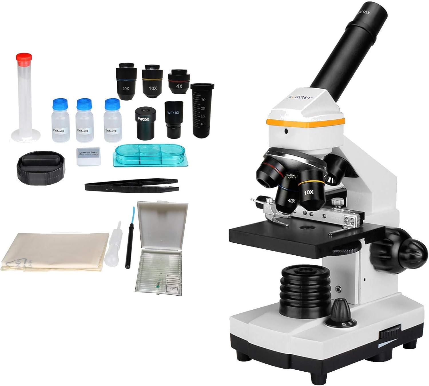 SVBONY SV601 Compound Microscope 40X-1600X, Portable Biological Electronic for Kids Adults Beginner, Dual Light, Fine Focus, Wide Field 10X 20X S40X Eyepiece for Laboratory, High School image number 2