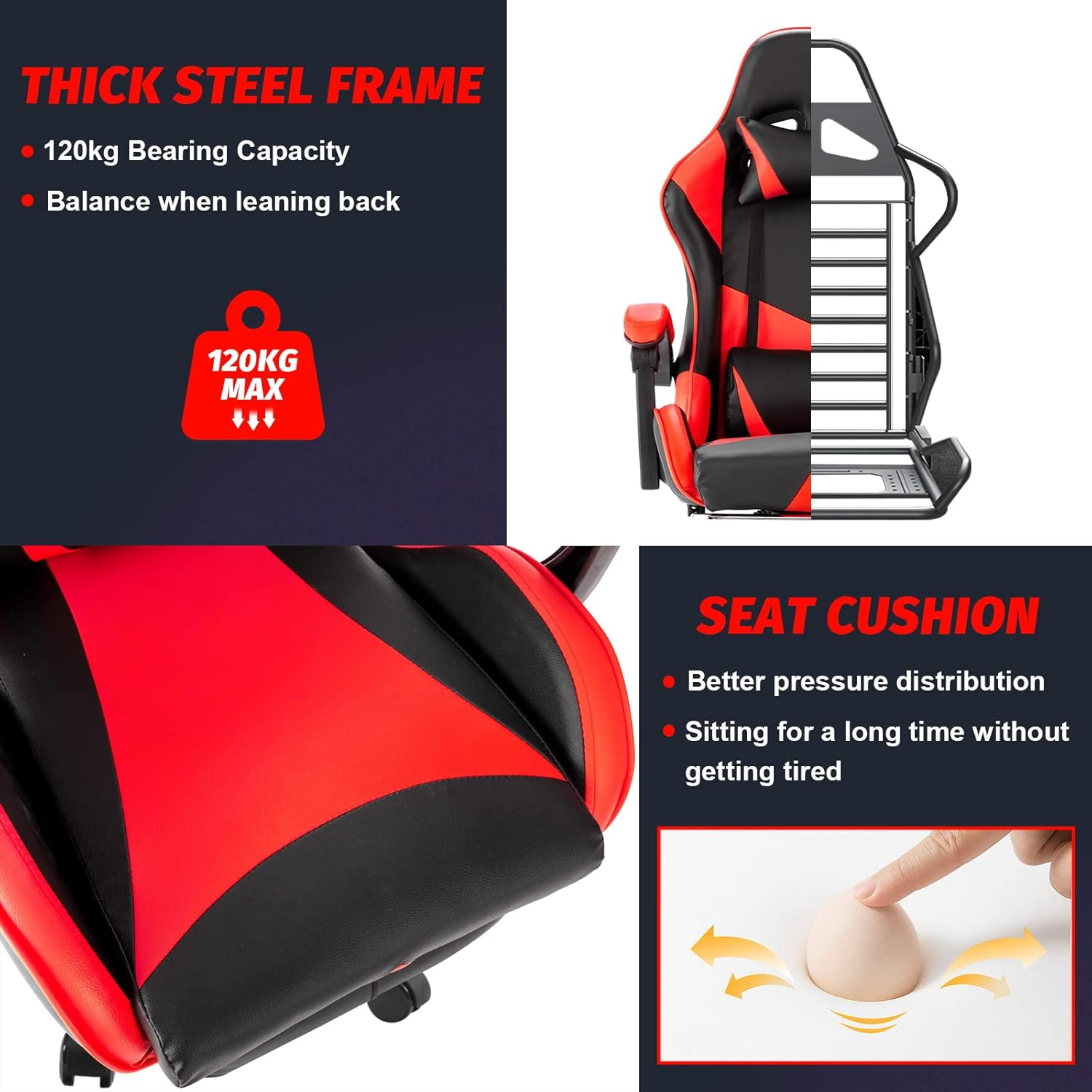 PU Leather Ergonomic Gaming Chair with Footrest Computer Racing Chair Reclining Executive Office Chair Desk Chair for Adults Teens Red & Black