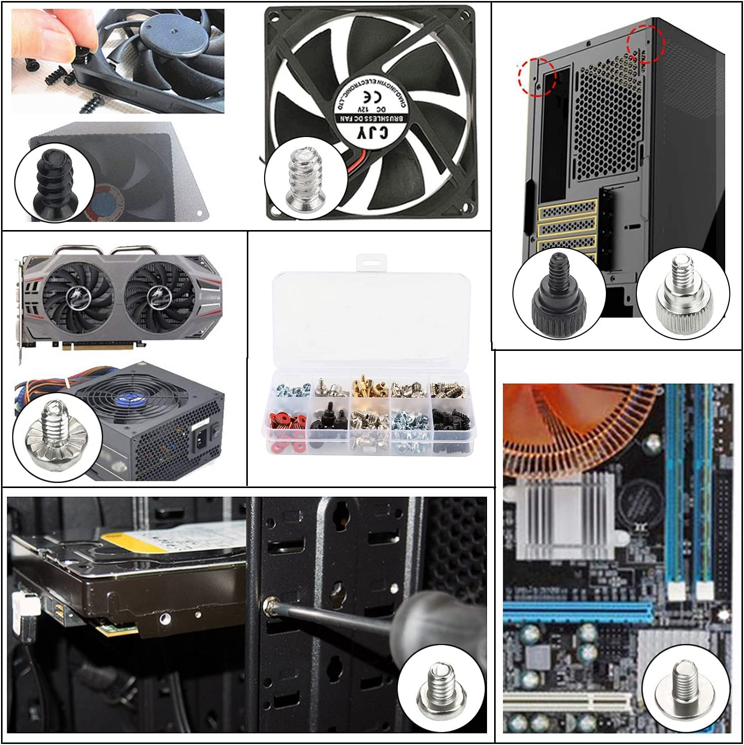 228Pcs Computer Screw Standoffs Assortment Kit, Pc Case Screws for Hard Drive Computer Case Motherboard Fan Power Graphics image number 6