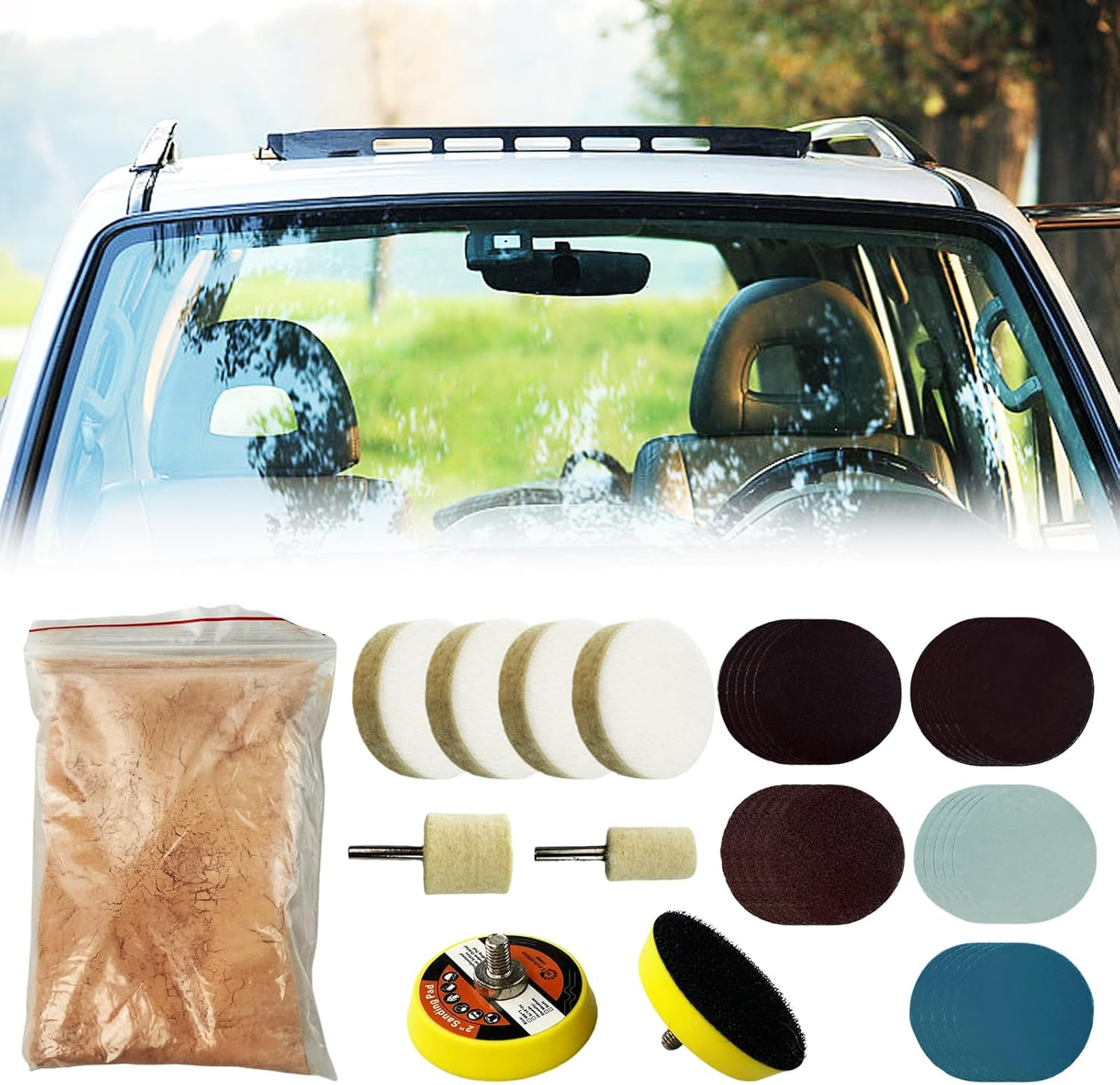 Cerium Oxide Scratch Removal Set, Window Windscreen Scratch Repair Kit Car Windscreen Glass Scratch Remover for Windscreen and Glass Repair (34 PCS) image number 2
