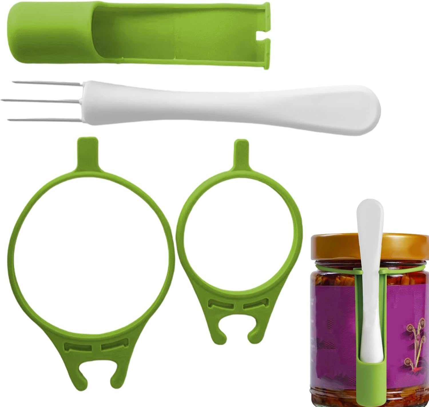 Generic Pickle Fork, 4-Piece Set - Multifunction Olive Pepper Food Grabber, Stainless Steel & Silicone, 17.5Cm Length image number 3