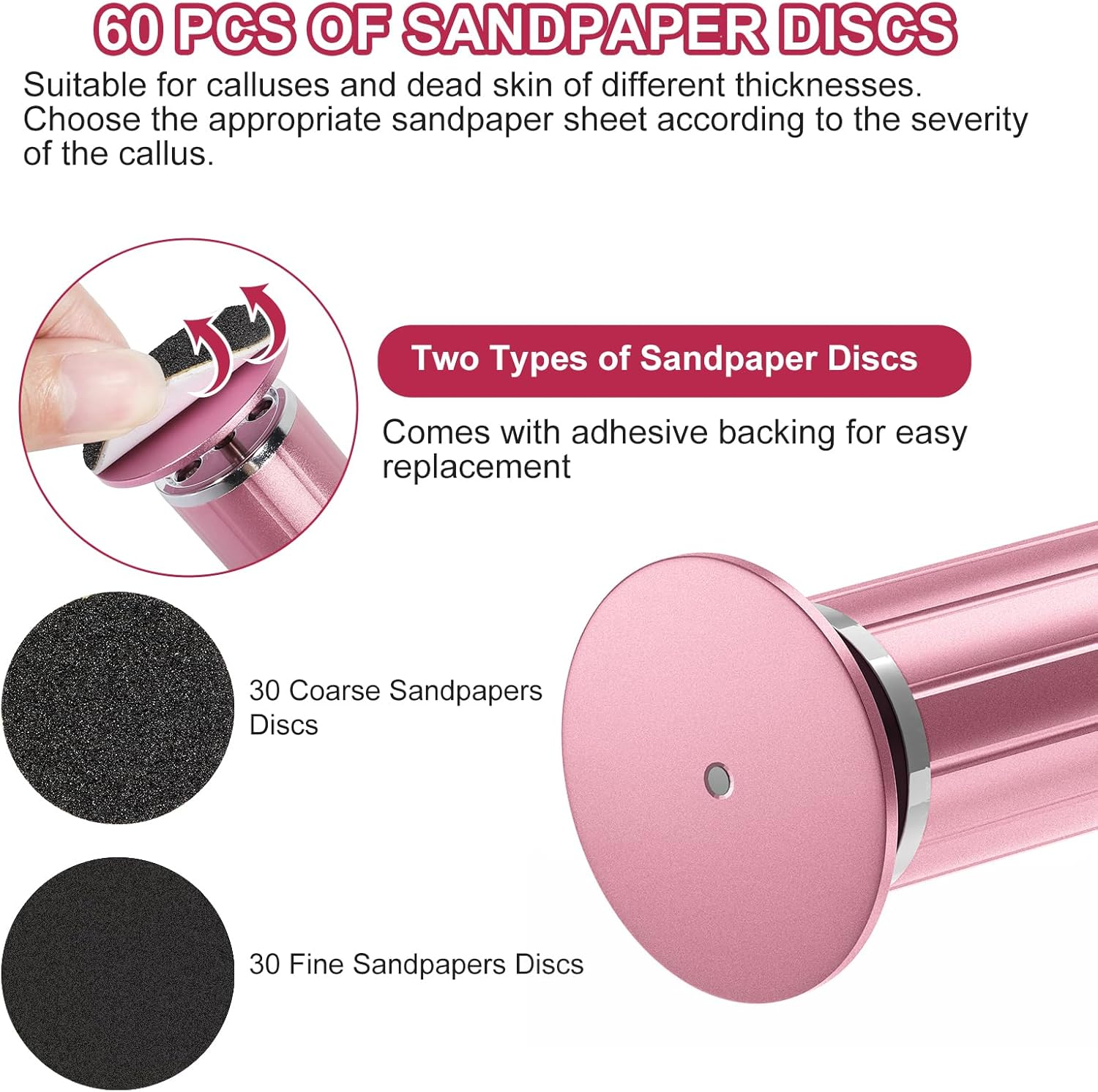 Electric Callus Remover Feet with 60 Sanding Pads, Made of Aluminium, Continuous Speed Control - Professional Pedicure Device, Electric Foot File for Dead Hard Cracked Skin image number 6