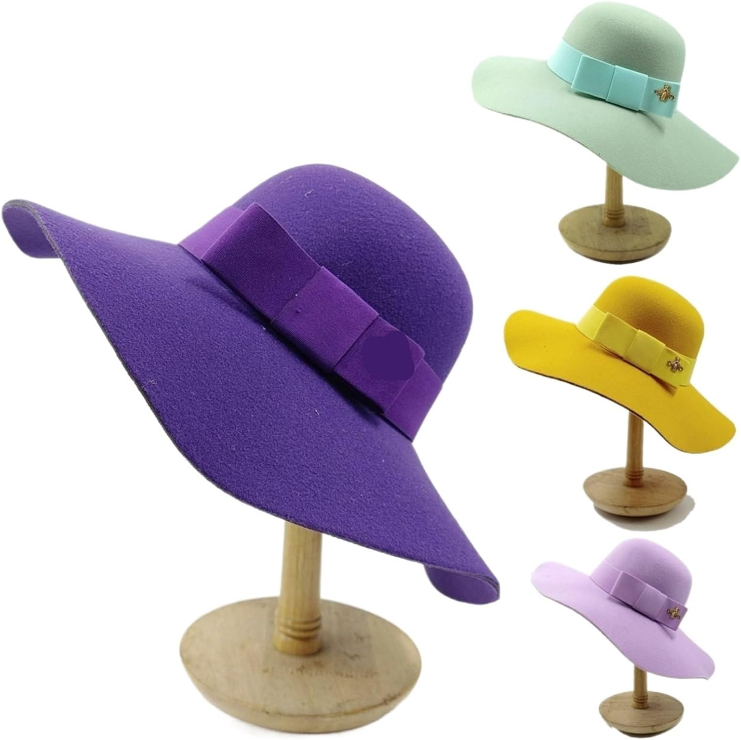 Vintage Style Wide Brim Fedora Hat for Women - Soft Felt Bowler Design with Floppy Brim for All Seasons