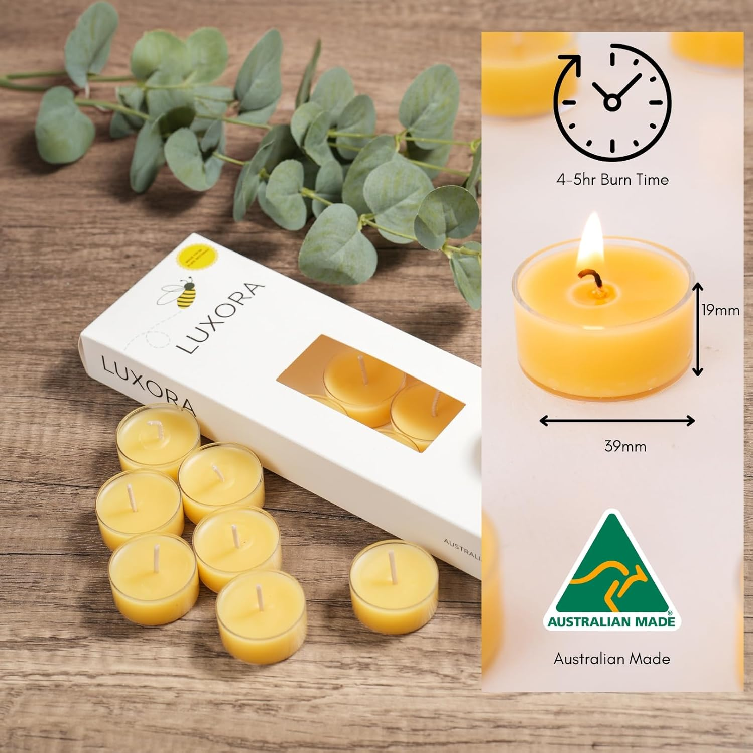 98Pc Australian Made Pure Beeswax Tea Lights, 100% Organic Pure Beeswax Tea-Light Candles, 4Hr Burn Time, Natural Beeswax Tealight Candles, Natural Beeswax Tealights
