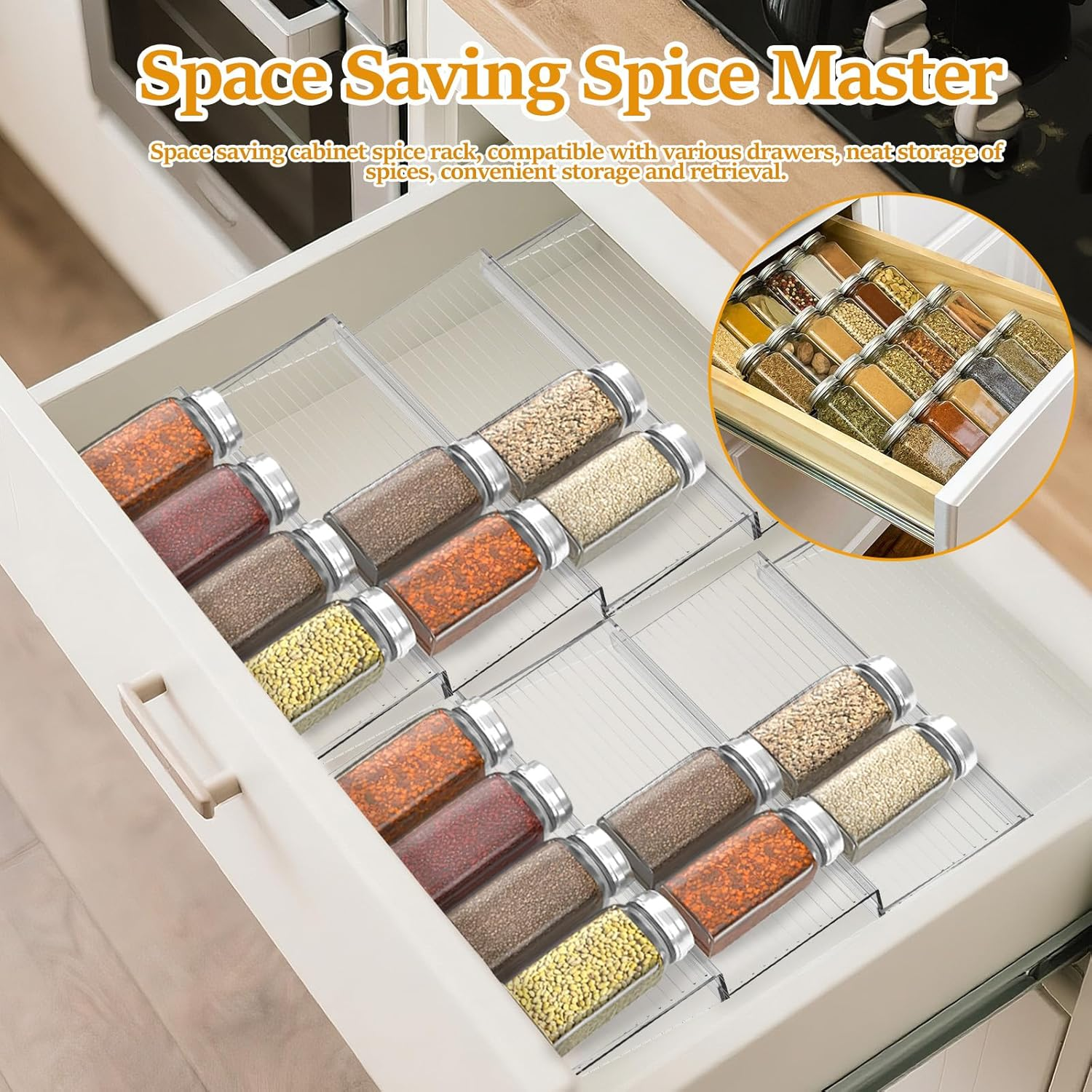NIPUAEGO 4Pcs/8Pcs Spice Drawer Organizer, Expandable Spice Seasoning Holder Storage Organisation for Drawer Countertop Kitchen Cabinet (Style2) image number 3
