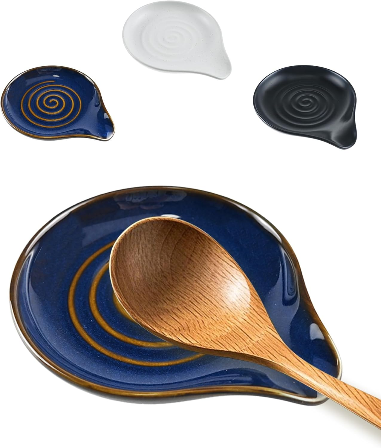 Spoon Rest for Kitchen Counter, Large Heat Resistant Spoon Holder for Stove Top Countertop, Utensil Rest for Cooking,Coffee Spoons, Spoons, Ladles, Spatulas, Tongs, Dishwasher Safe (Blue)