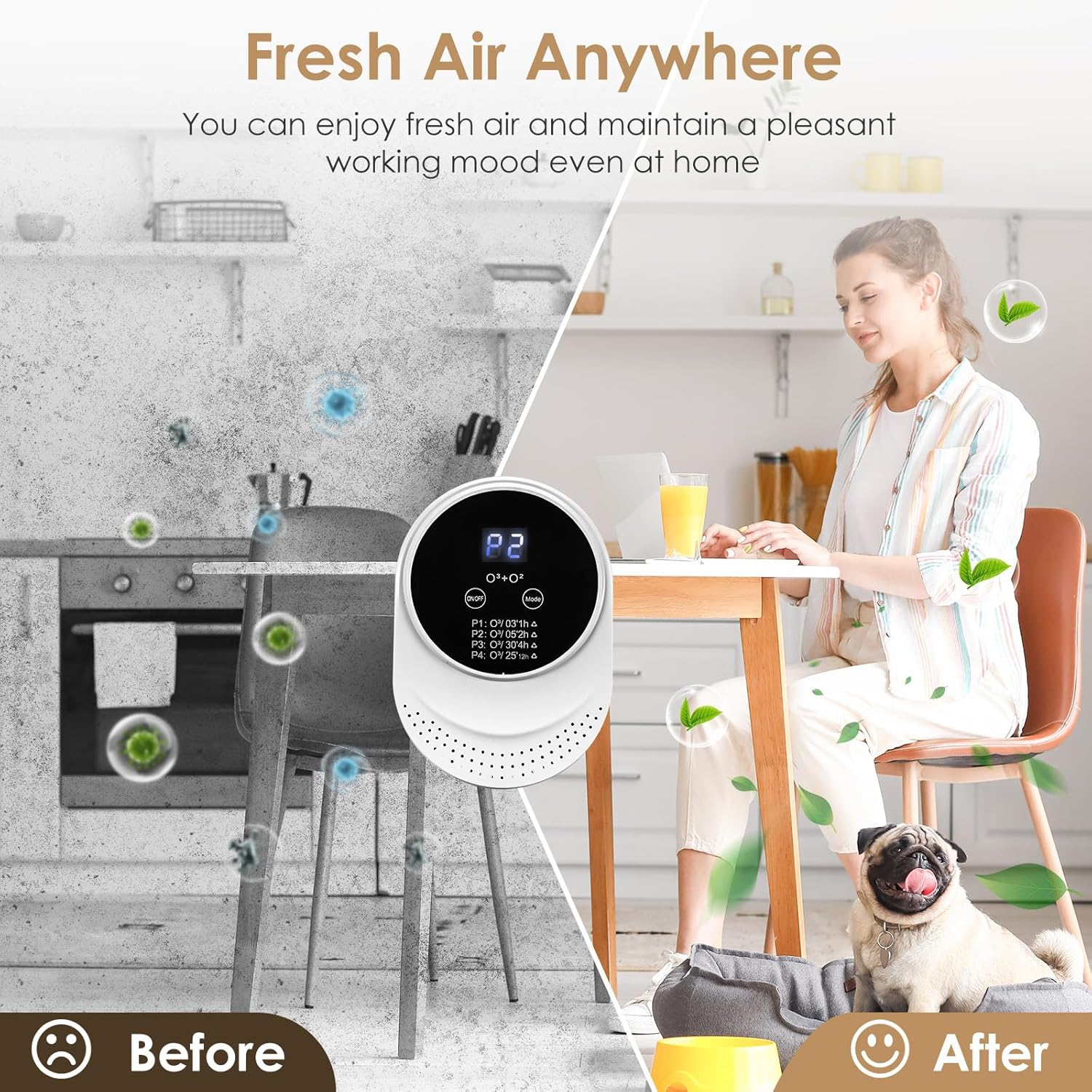 PVACG Cat Litter Deodorizer Air Purifier for 99% Dog Poop Strong Odor Air Ionizers for Home Toilet Kitchen Pets House Car Portable Air Purifier for Bedroom (1) image number 4