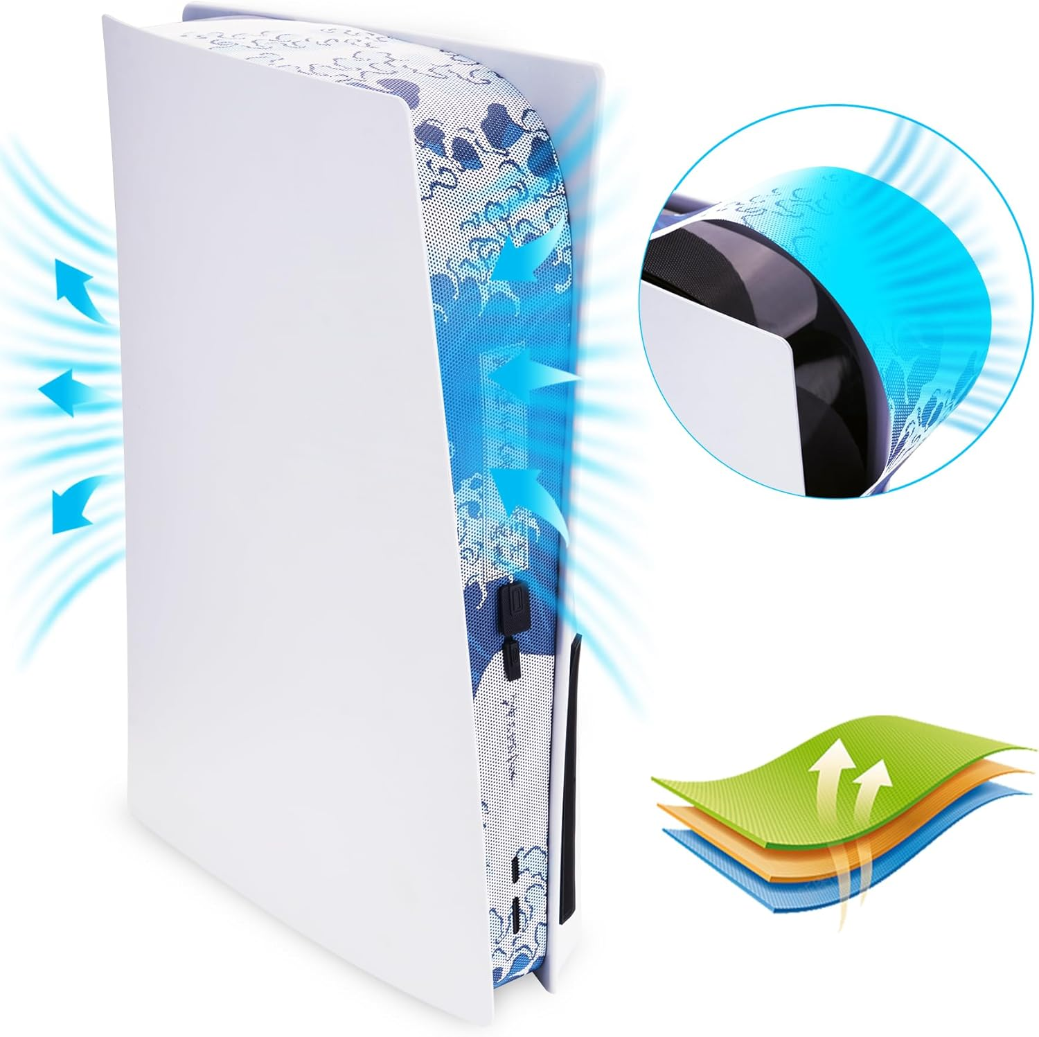 Playvital Dust Filter and Port Plug Set for Ps5 Disc & Digital Console Breathable Anti-Dust Cover Net with 12 Silicone Plugs, Easy-Install Dust Proof Kit for Ps5 Accessory-The Great Wave off Kanagawa - Cherry Blossom Whisper image number 2