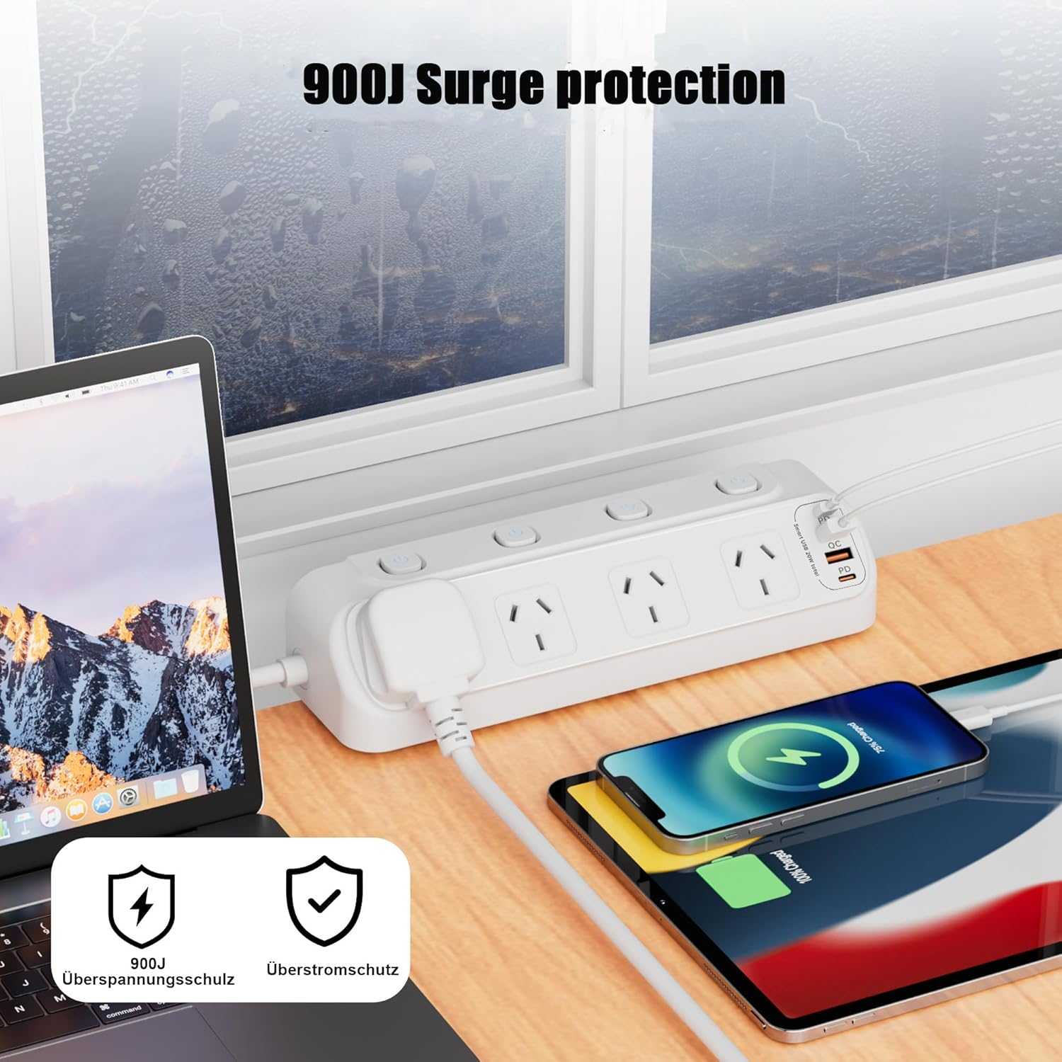 HITRENDS PD 20W Desk Clamp Power Board, Fast Charging Station, 4 AC Outlets and 4USB Ports(2Usb C), Desktop Mounted Power Strip 900J Surge Protected, 2M Extension Cord for Office, Home, White image number 5