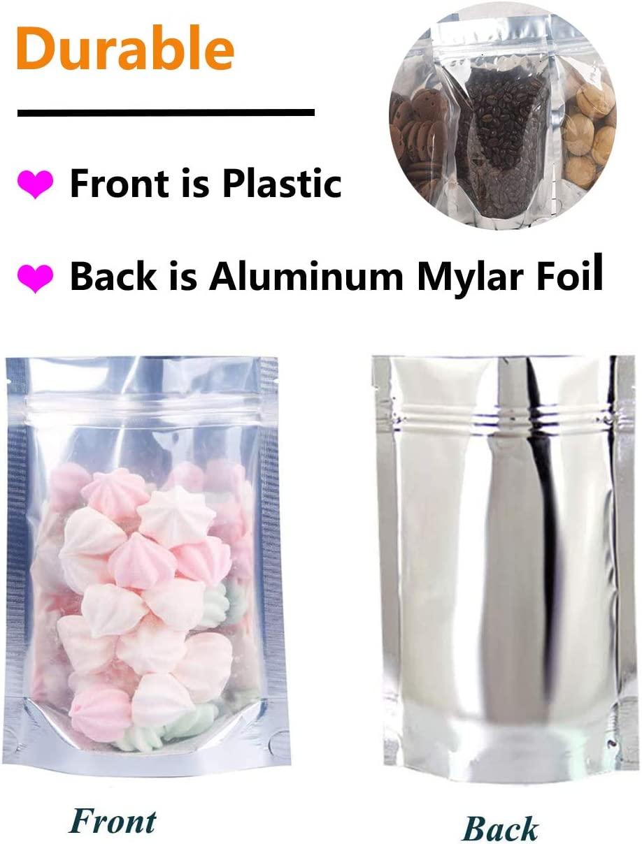 100PCS Candy Bags with Clear Window, 18X26Cm Stand up Aluminum Foil Bags, Smell Proof Bags,Reclosable Reusable Food Pouches Bags with Zip Lock,Sealable Treat Bags for Snacks Beans Coffee image number 4