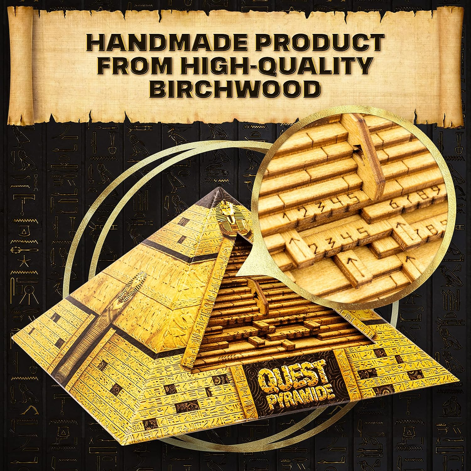 ESC WELT Quest Pyramid Puzzle Box - Escape Room in a Box - Brain Teaser Puzzles for Adults & Teenagers - Puzzle Boxes with Hidden Compartment - 3D Puzzles for Adults - Wooden Puzzle for Family Games image number 5