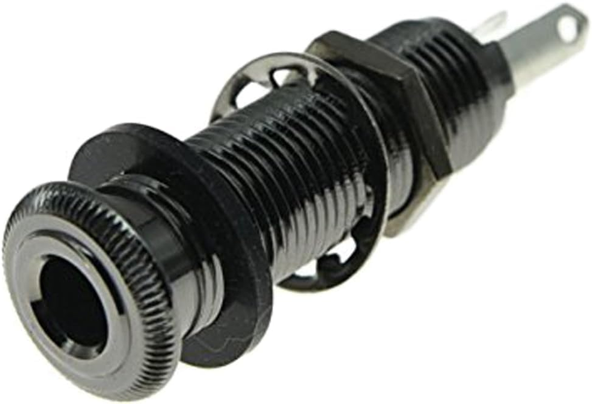 2 Pcs Black 1/4 Inch Stereo Barrel Jack Sockets, Input Output End Pin Socket for Electric Guitar Bass Instrument Accessories (Black)