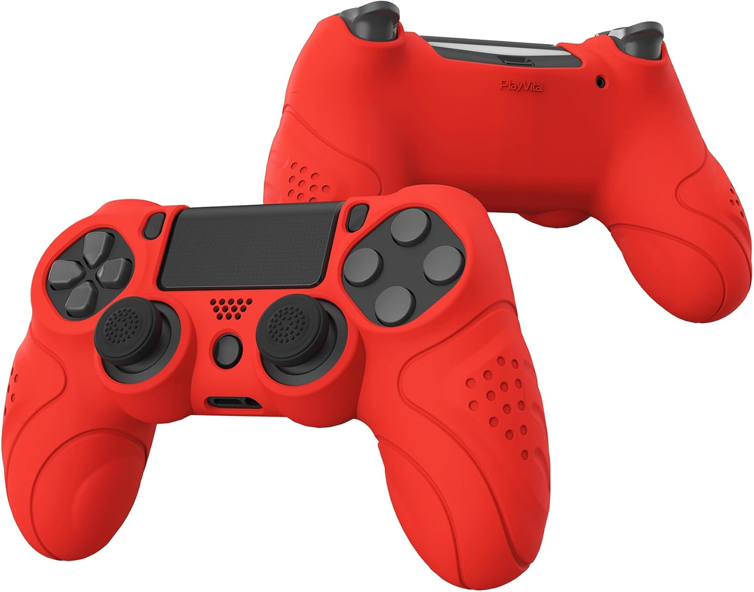 Playvital Guardian Edition Passion Red Ergonomic Soft Anti-Slip Controller Silicone Case Cover for Ps4, Rubber Protector with Black Joystick Caps for Ps4 Slim/For Ps4 Pro Controller image number 4