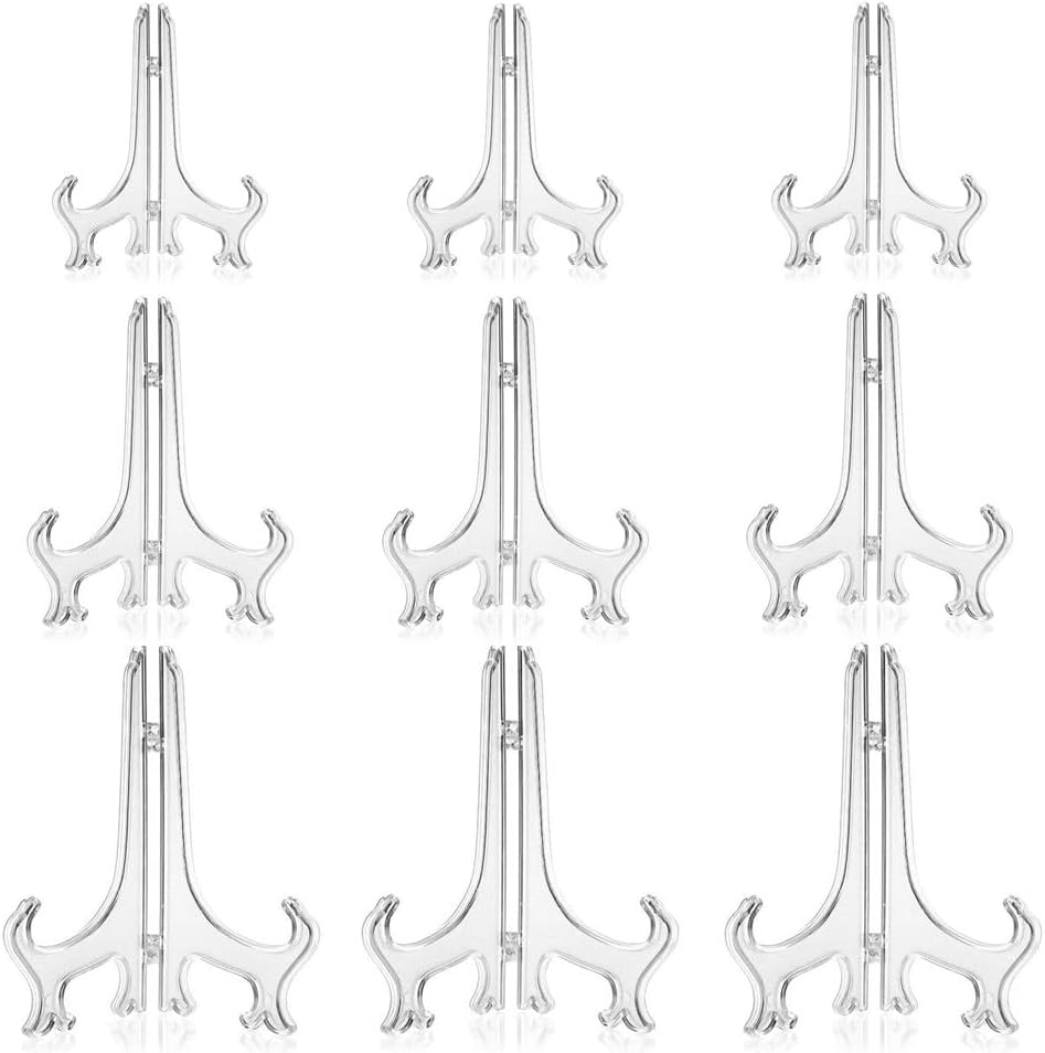 15 Pcs Clear Display Stands, Wanfoou Clear Plate Display Stand, Folding Picture Frame Holder Decorative Easel,For Home Decoration, Clear Plate Holders for Display Picture Artwork (3 Sizes) image number 1