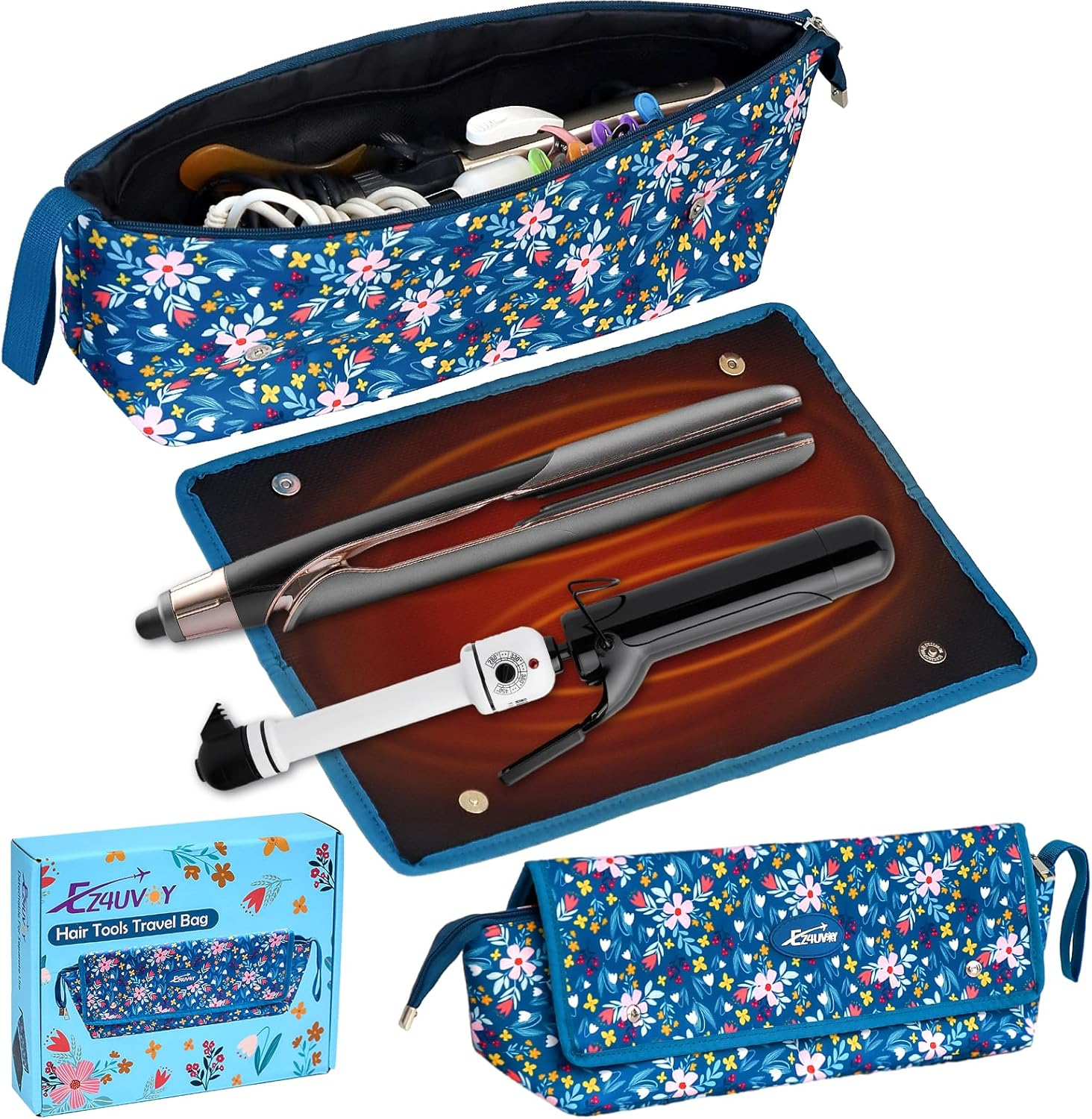 Hair Tools Travel Bag with Removable Heat Resistant Mat,2-In-1 Hair Accessories Organizer Bag for Travel，Portable Travel Carrying Bag for Hot Tools, Flat Irons, Straighteners, Curling Iron,Hair Dryer image number 2