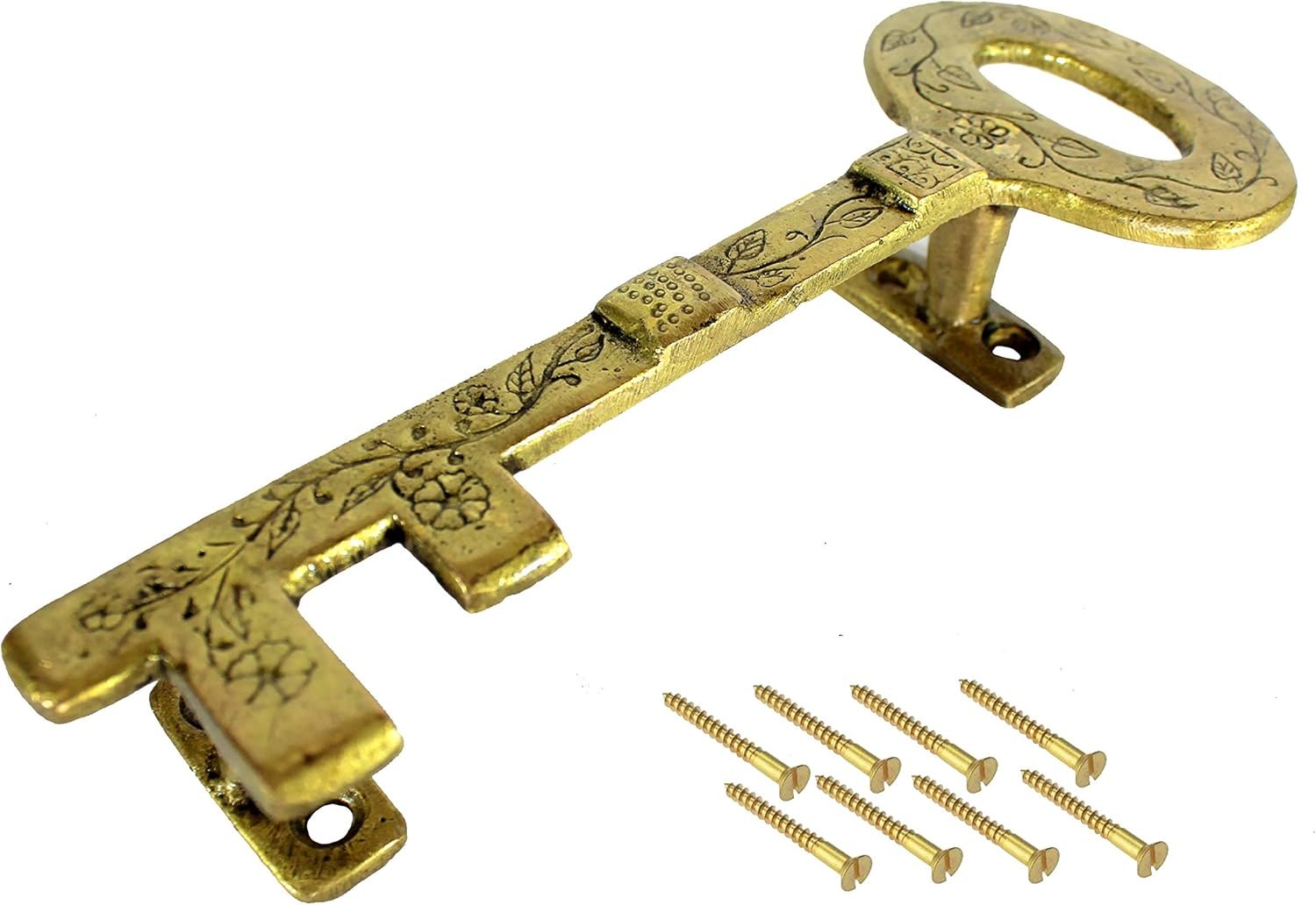 Esplanade - 7.5" Treasure Key Design Brass Door/Cabinet Handle | Home Decor | Door Decor | Single Piece Brass Door Handle | Single Piece Brass Door Pulls (Key Design Door Handle) image number 4