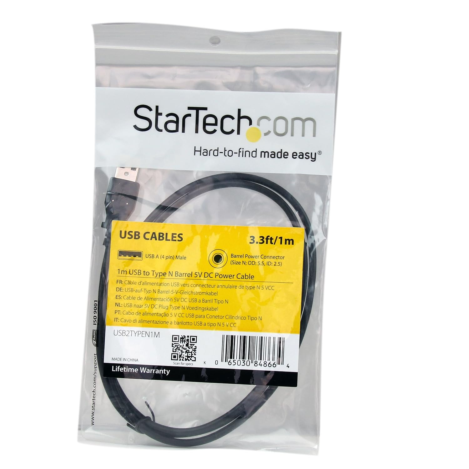 Startech.Com 1M USB to Type N Barrel 5V DC Power Cable - USB a to 5.5Mm DC (USB2TYPEN1M) image number 4