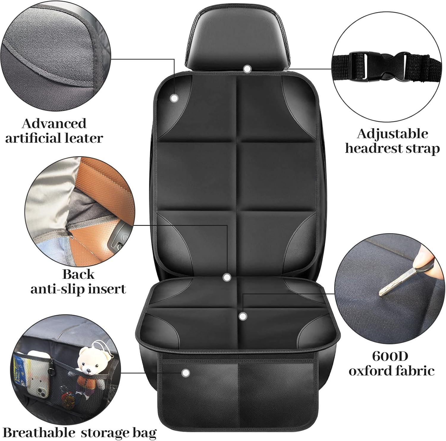 Car Seat Protector for Child, Baby, Pets, Car Seat Cushion Mat Thickest Padding with Mesh Pockets, Universal Waterproof 600D Fabric Car Seat Covers with Non-Slip Backing image number 1