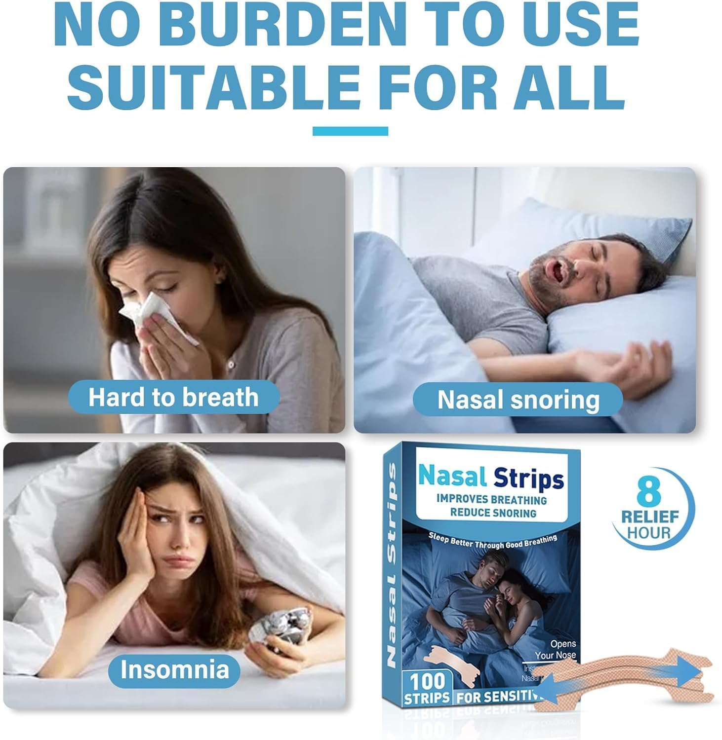 Nasal Strips for Snoring, Nose Strips 100 Pcs - Extra Strength Nose Strips for Breathing, Relieve Nasal Congestion, Extra Strength anti Snoring Solution for Men & Women，Snoring Strips image number 4