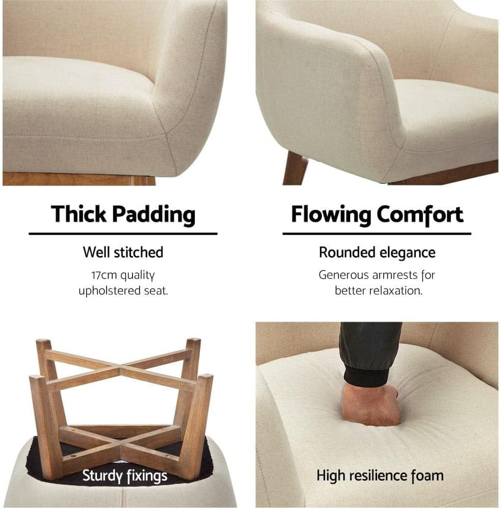 Artiss Armchair Beige Arm Recliner Lounge Dining Chairs Sofa Nursing Seat Occasional Reading Seating Home Living Room Bedroom Furniture, Linen Fabric, Tub Aston Accent Armchairs in 44Cm Height - Beige image number 3