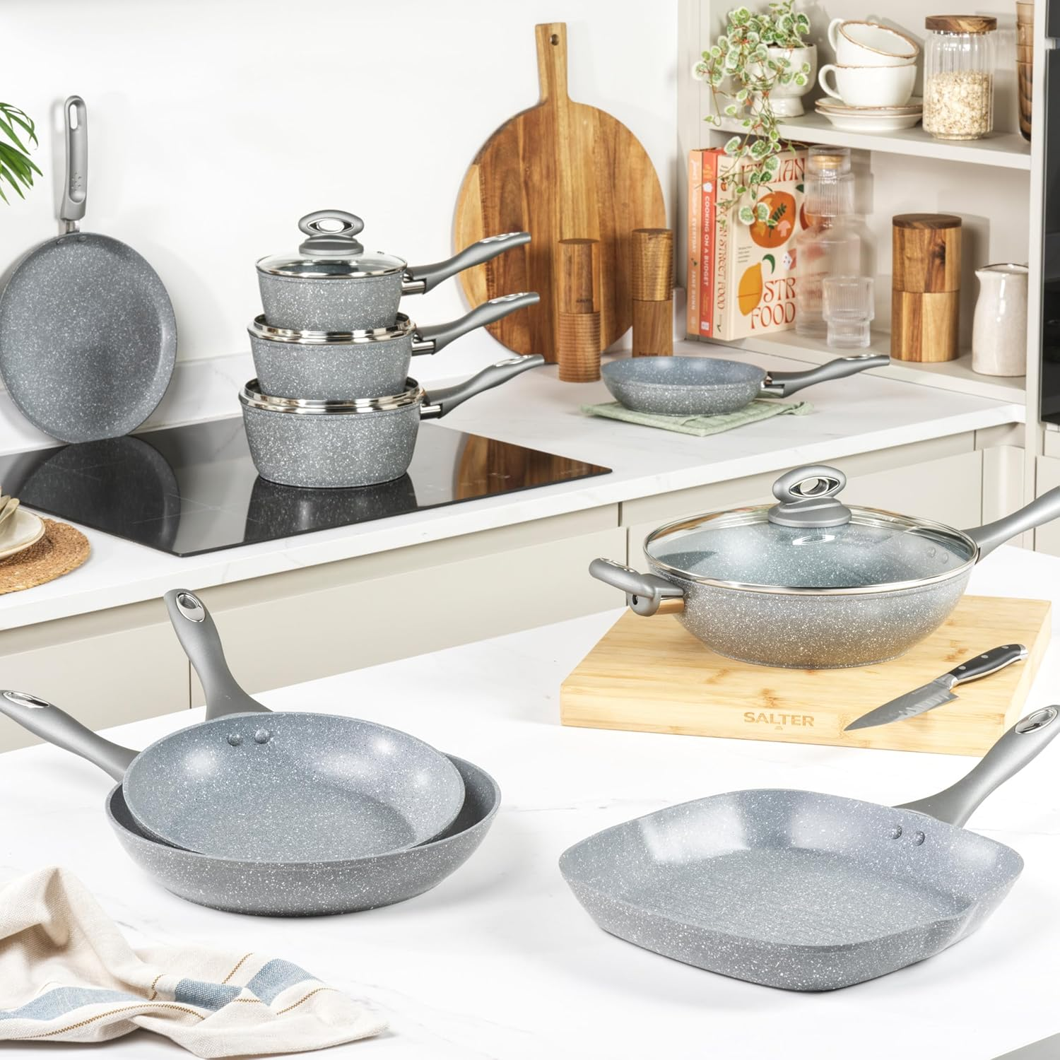 SALTER BW13656GEU7 25 Cm Pancake Pan - Marblestone Non-Stick Pan, Pfoa-Free, Easy to Clean, Soft Touch Handle, Crepe Pan, Forged Aluminium, Induction Safe, for Omelette, Chapati image number 2