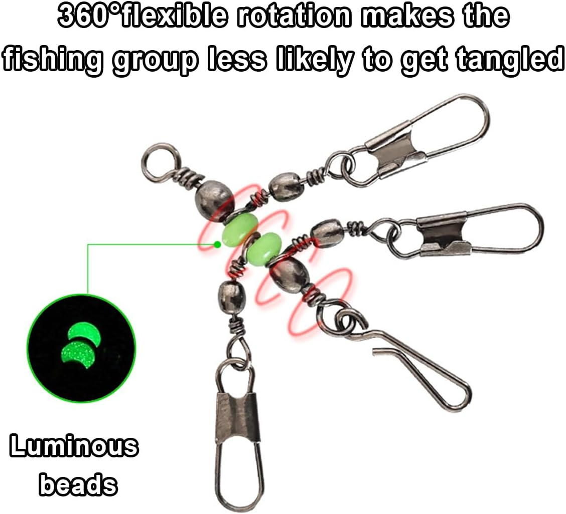 AIMALL 15PCS Wooden Shrimp Rig Swivel - Luminous Bead Turnaround Pin, 360&deg; Rotation, Moisture Resistant, PP Material Fishing Accessories