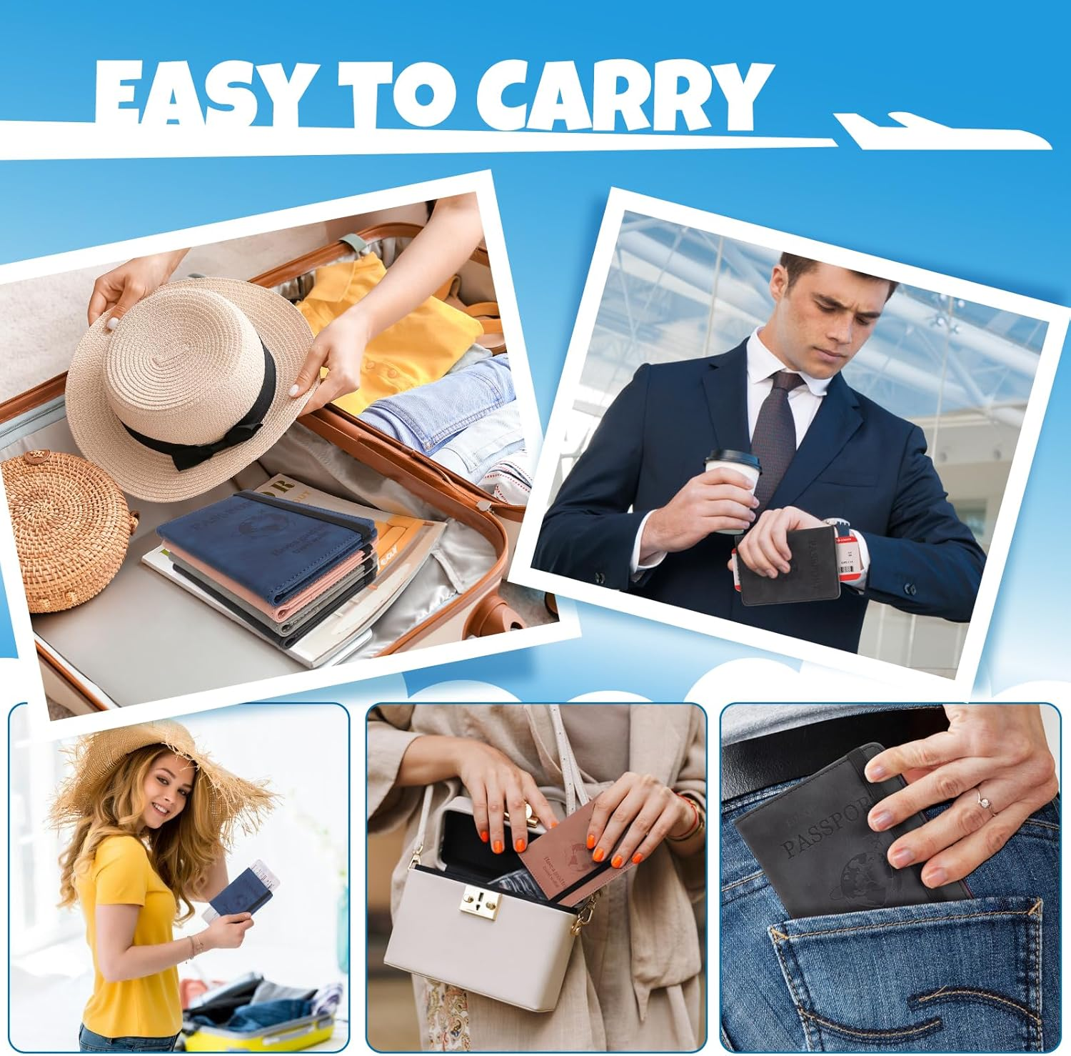 Fiohiros Passport Holder for Women and Men, Premium Leather RFID Blocking Passport Wallet, Passport Cover Travel Essentials for ID & Credit Cards, Perfect for Plane Trips, Journeys (Grey) - Grey image number 4