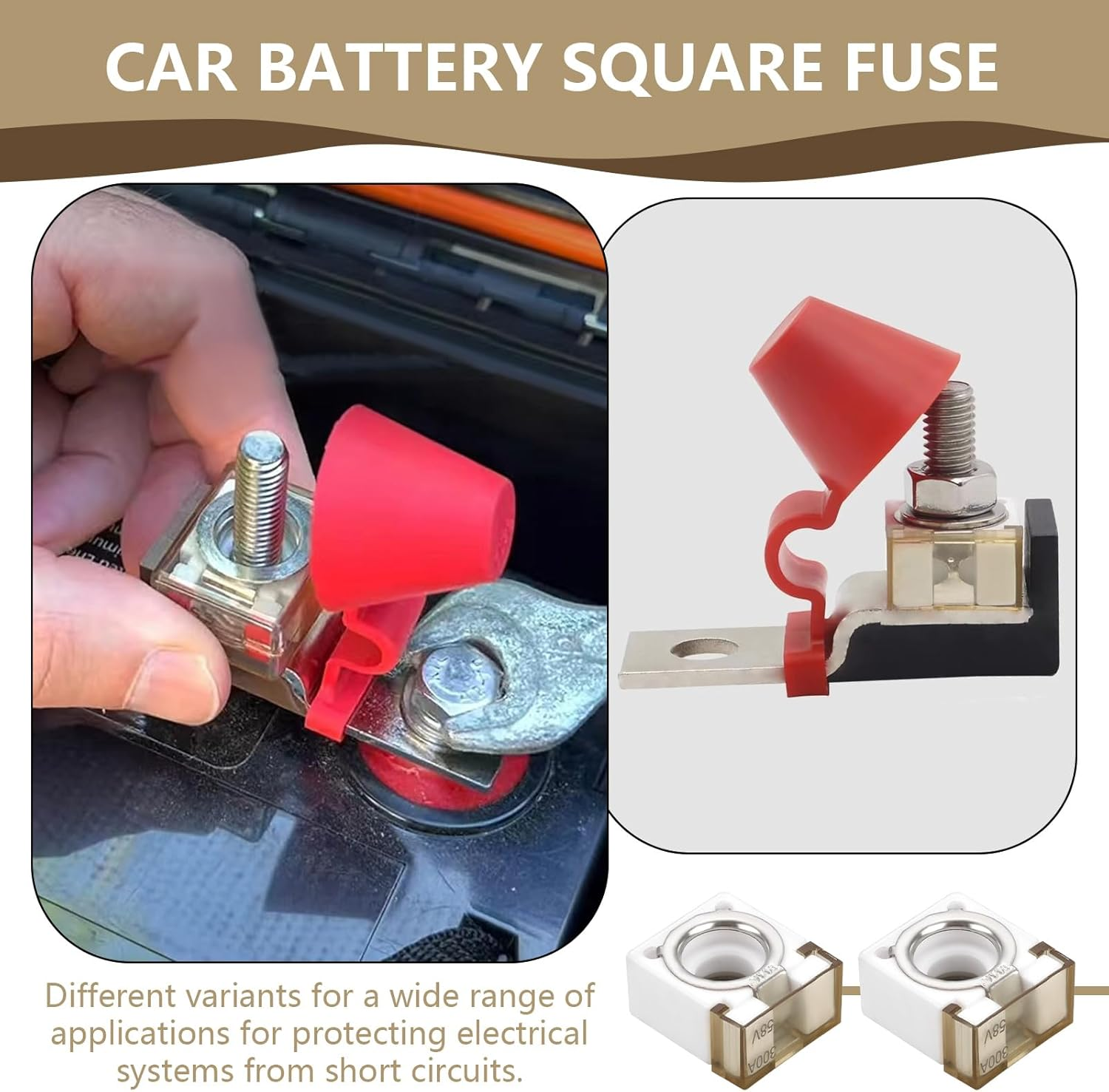 Emagtech 2Pcs 300A 58V Automotive Square Battery Fuse Terminal Metal Ceramic Fuse Replacement Parts for Circuit Protection of Automotive RV Crane Oower Supply