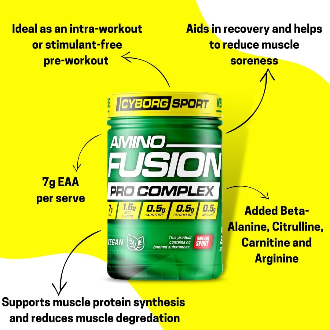 CYBORG SPORT- AMINO FUSION - Lemonade Flavour - 30 Serves -10.1G Amino Acids per Serve - Intra-Workout Blend : EAA BCAA | Beta Alanine | Carnitine | L-Citrulline | Arginine - Performance and Recovery image number 1