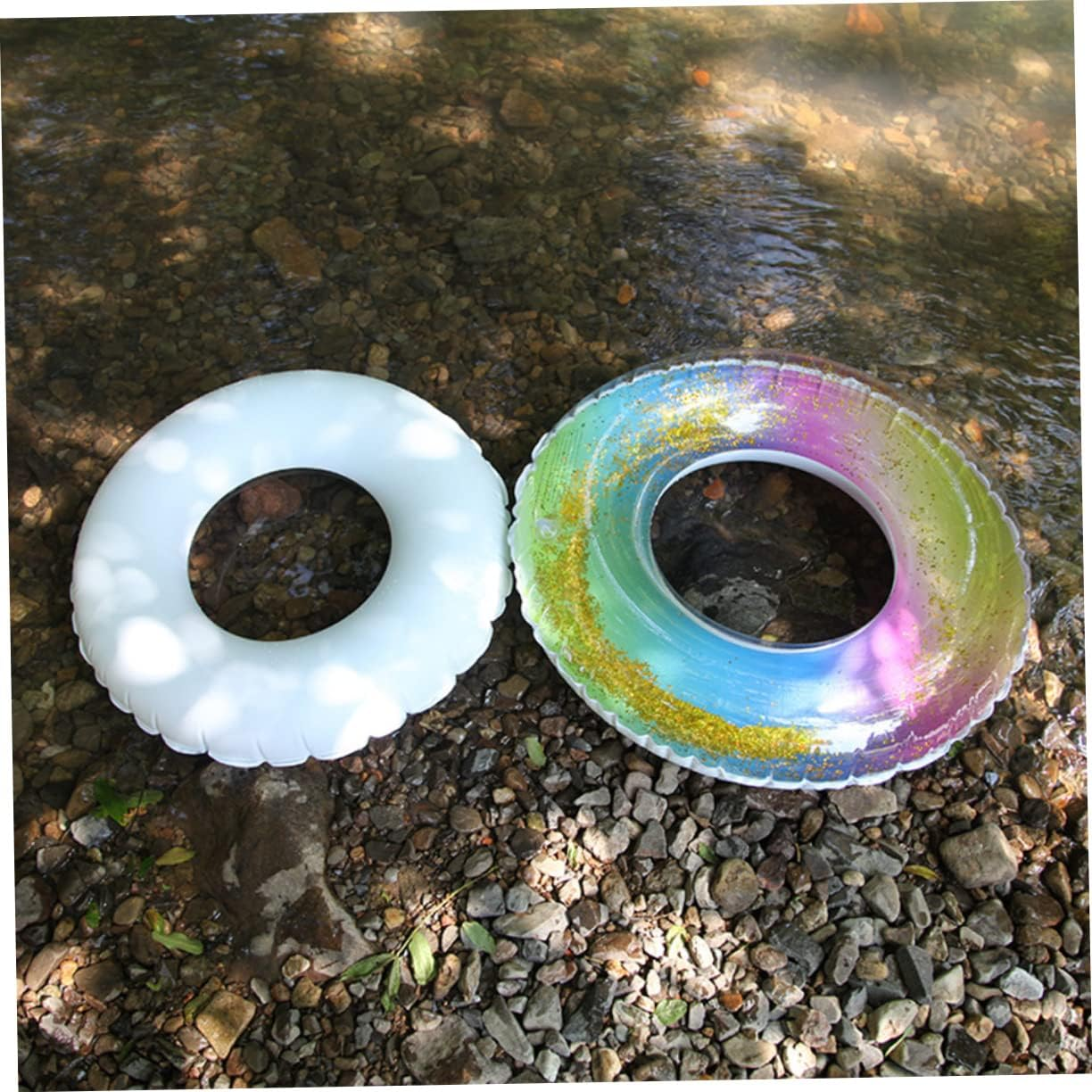 ERINGOGO Swimming Ring Adult Rainbow Inflatable Ring Sequins Translucent Gradient for Pool and Beach image number 3