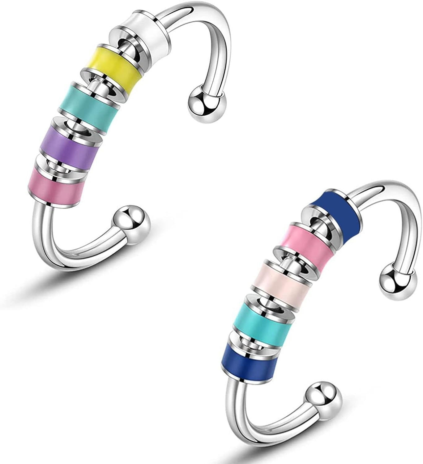 Spinning Enamel Fidget Ring, Anxiety Relief Ring Adjustable Fidget Ring Roll Anti-Anxiety Spinner Fidget Rotating Ring Stress Relief Rings Bead Spinner Ring for Women Daughter Granddaughter Kids image number 3