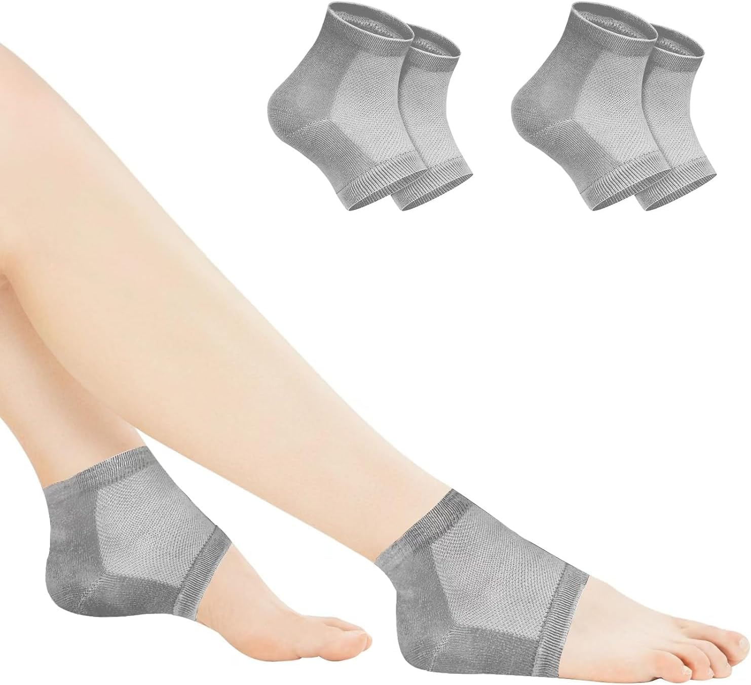 Moisturising Heel Socks for Cracked Heel Treatment, 4 Pairs, Cosy Gel-Lined Sleep Socks for Women image number 1